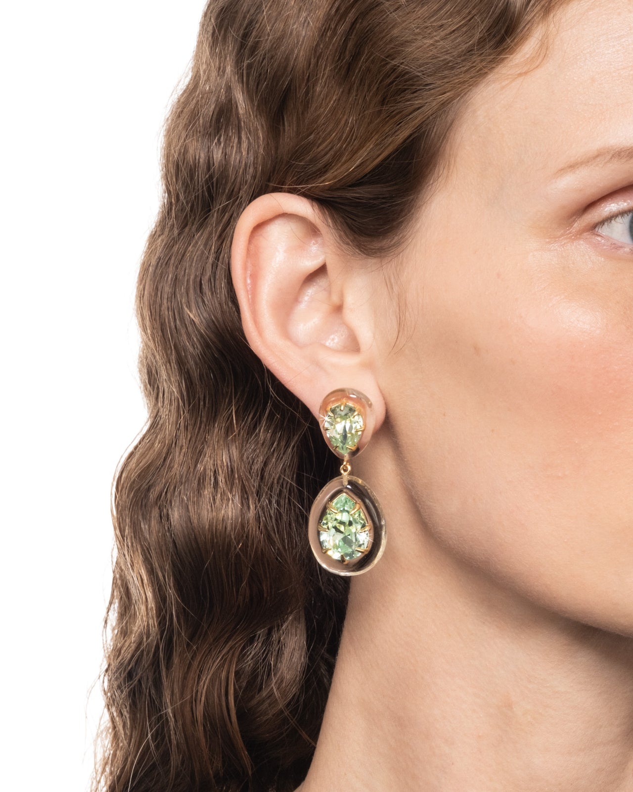 Bonbon Crystal Lucite Teardrop Post Earring- Clear + Basil Crystal - Photo 2