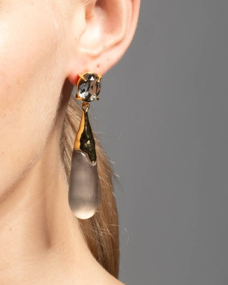 Bonbon Crystal Small Teardrop Earring- Chocolate - Photo 2