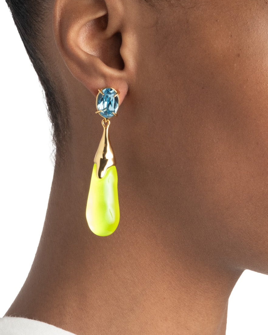 Bonbon Crystal Small Teardrop Earring- Fluorescent Yellow - Photo 2