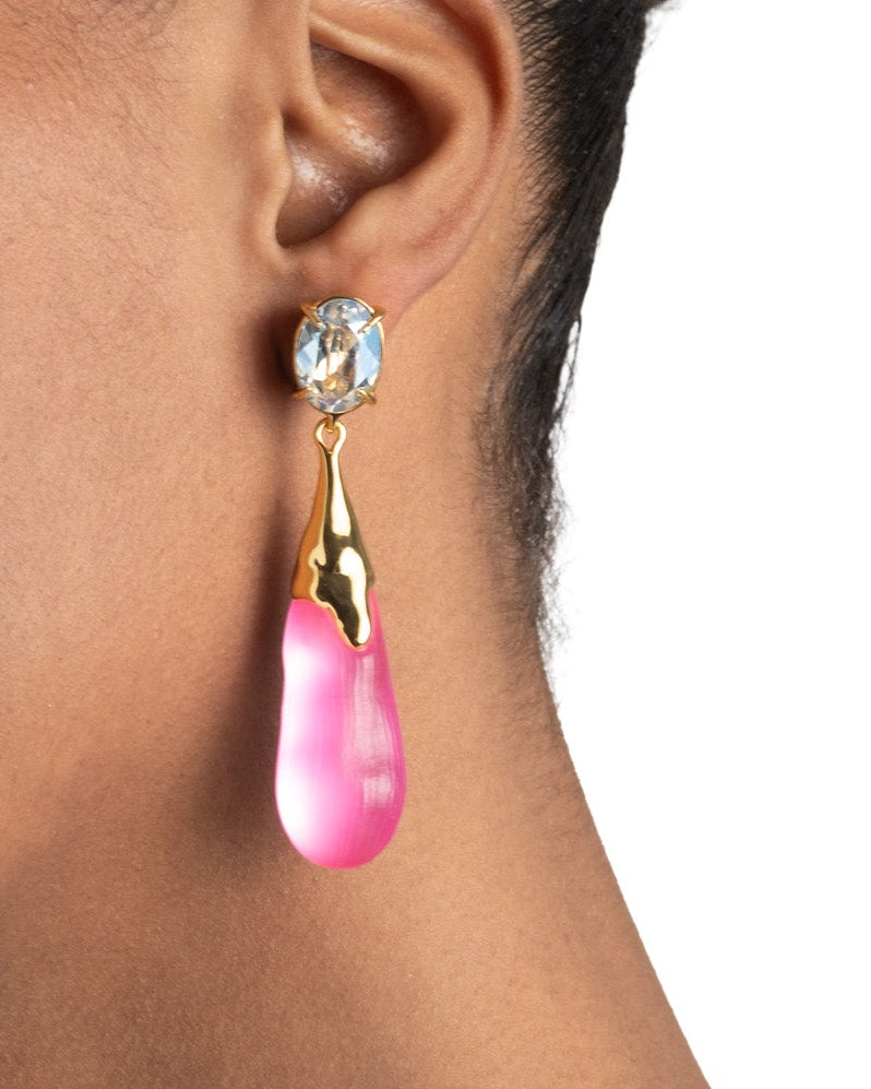 Bonbon Crystal Small Teardrop Earring- Neon Pink - Photo 2