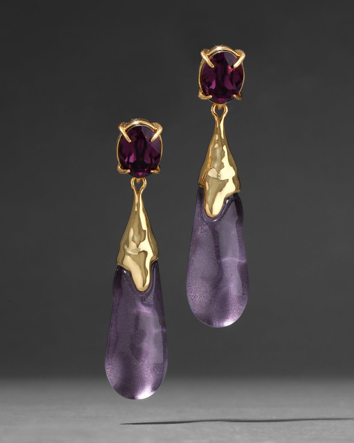 Bonbon Crystal Small Teardrop Lucite Earring- Fig - Photo 2