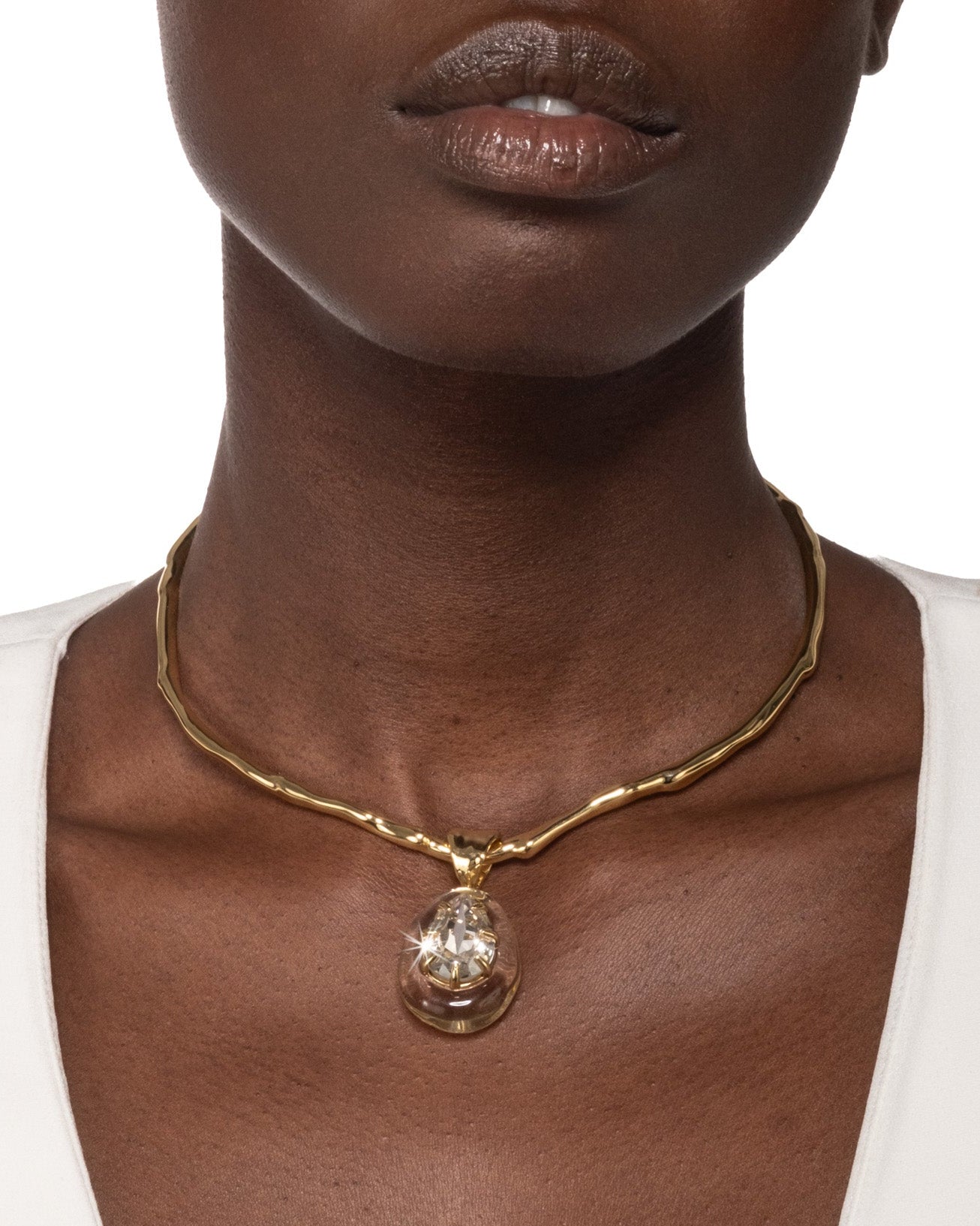 Bonbon Crystal Teardrop Lucite Collar Necklace- Clear