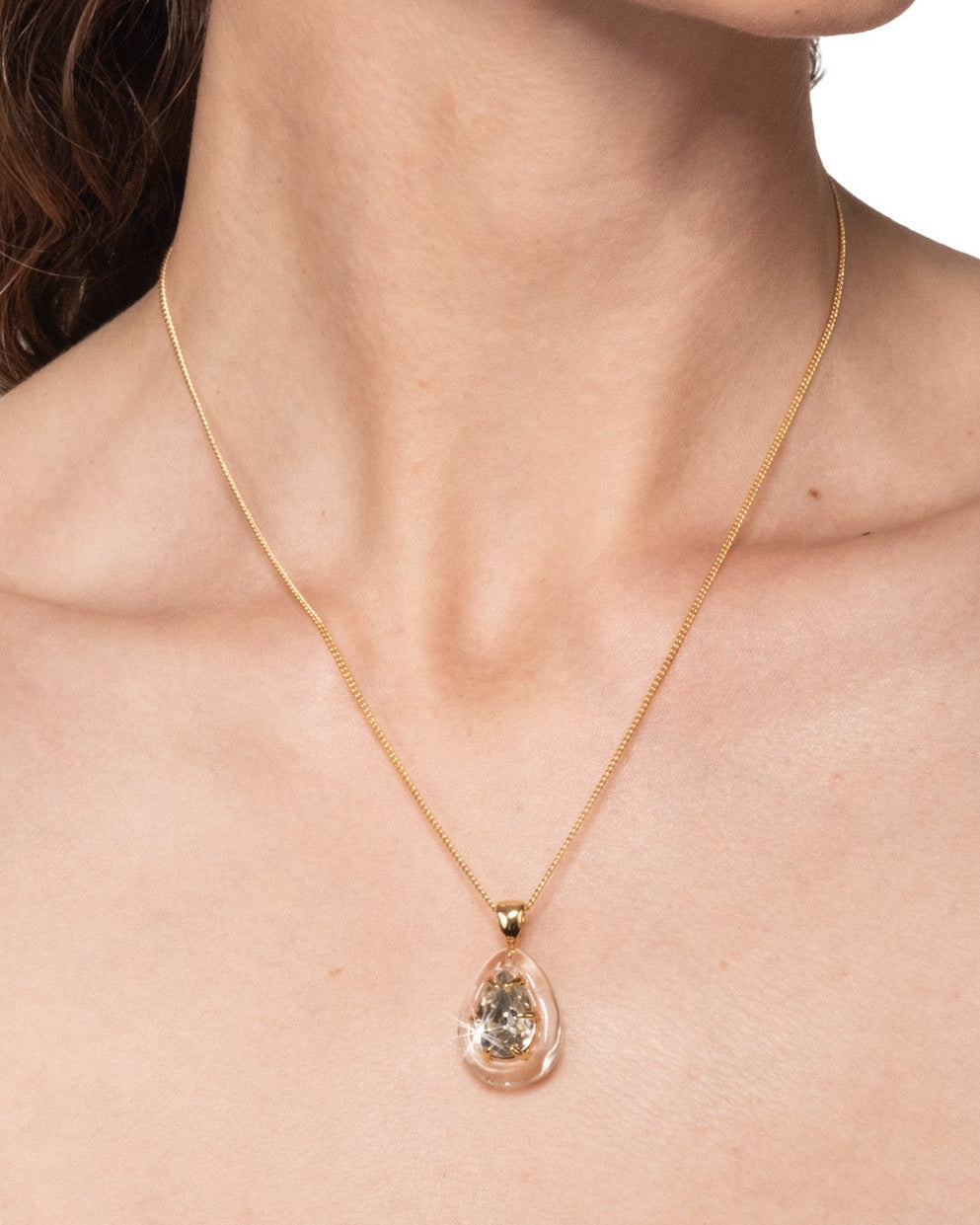 Bonbon Crystal Teardrop Lucite Pendant Necklace- Clear - Photo 2