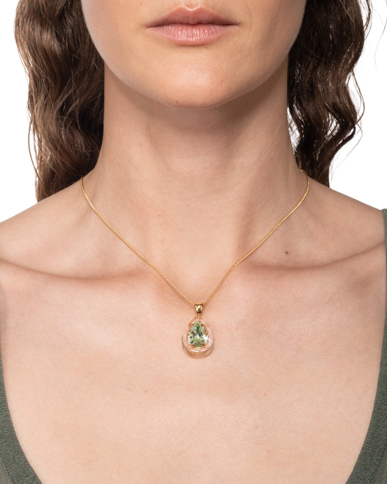 Bonbon Crystal Teardrop Lucite Pendant Necklace- Clear + Basil Crystal - Photo 2
