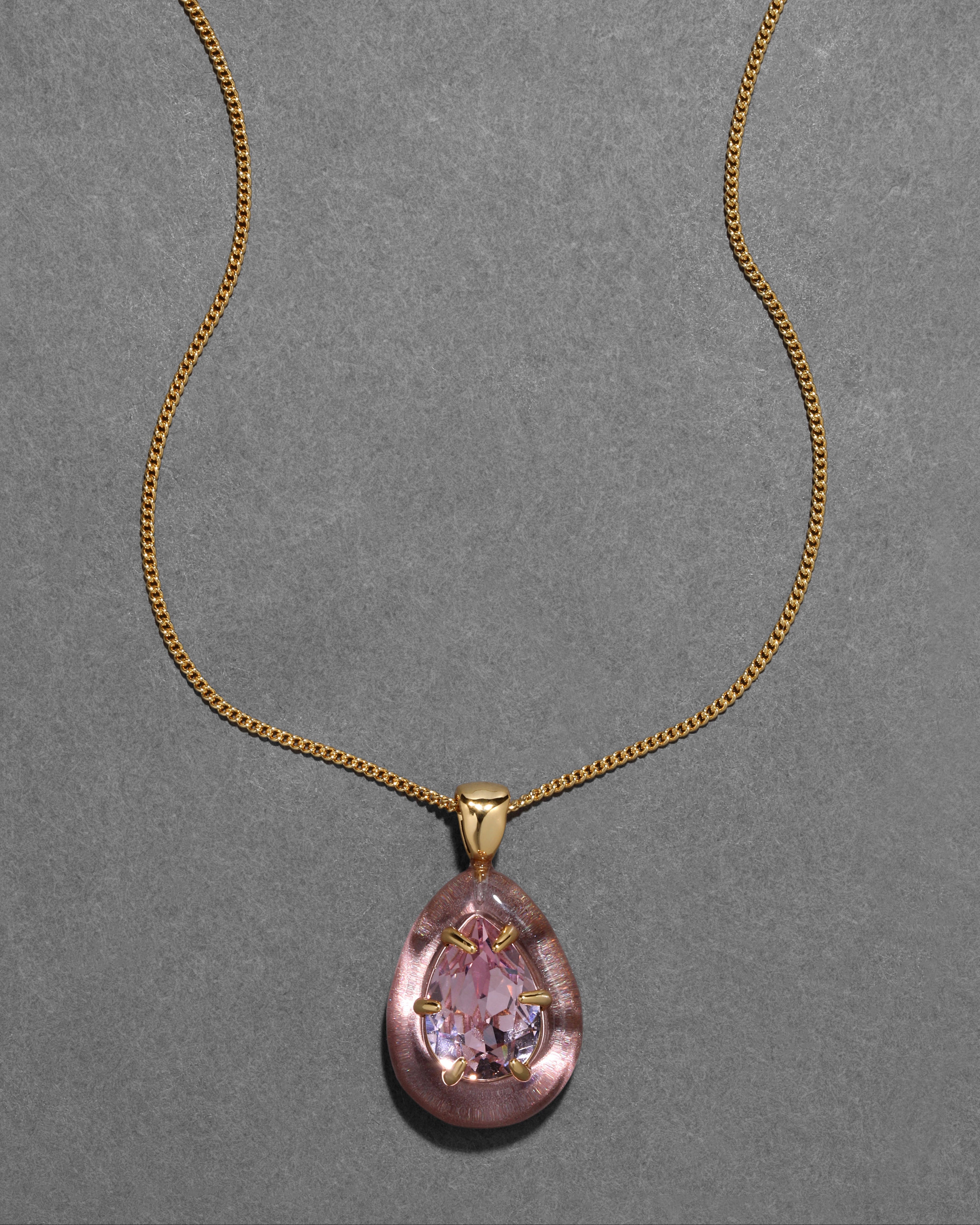 Bonbon Crystal Lucite Teardrop Pendant Necklace Dusty