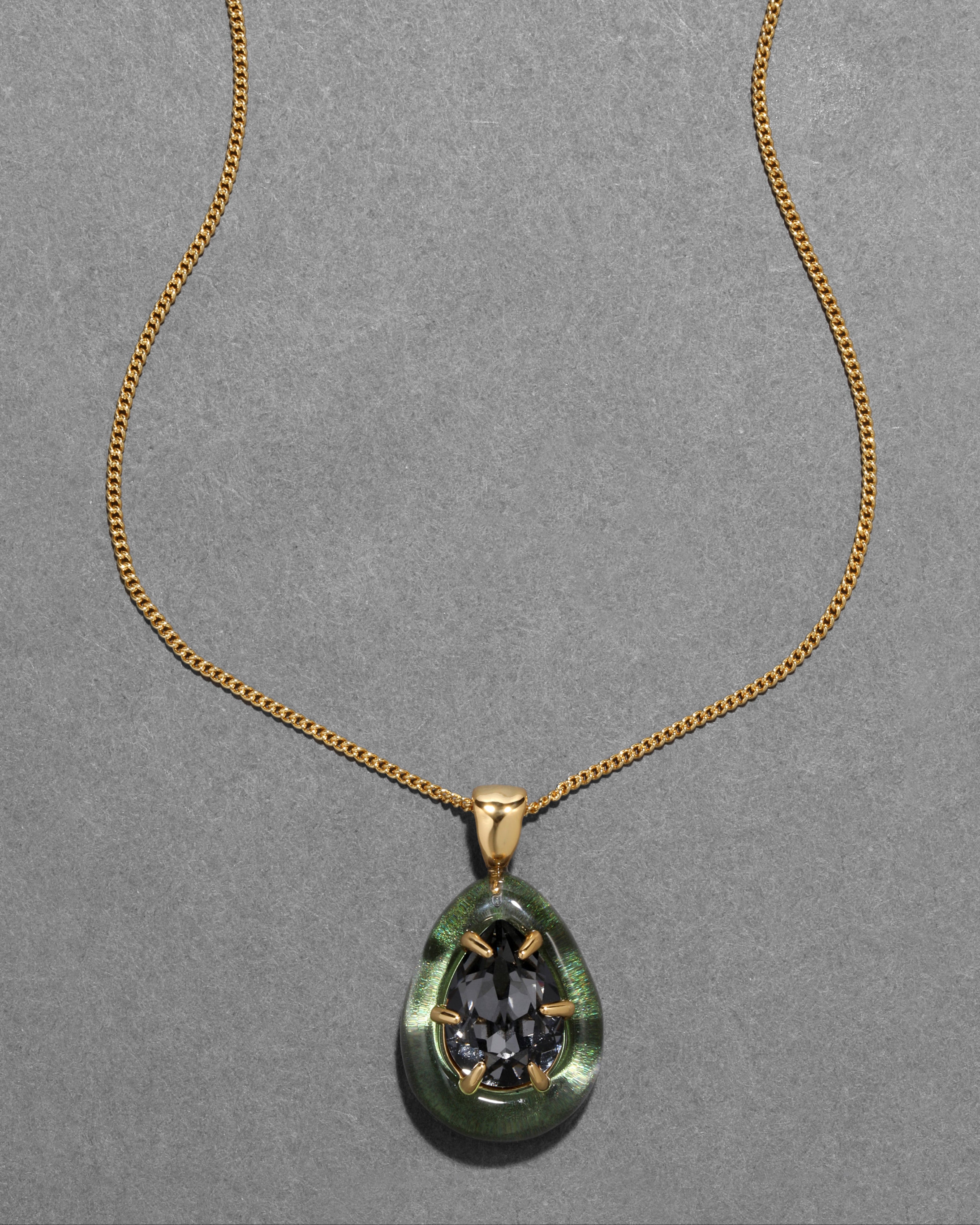 Bonbon Crystal Lucite Teardrop Pendant Necklace Scarab