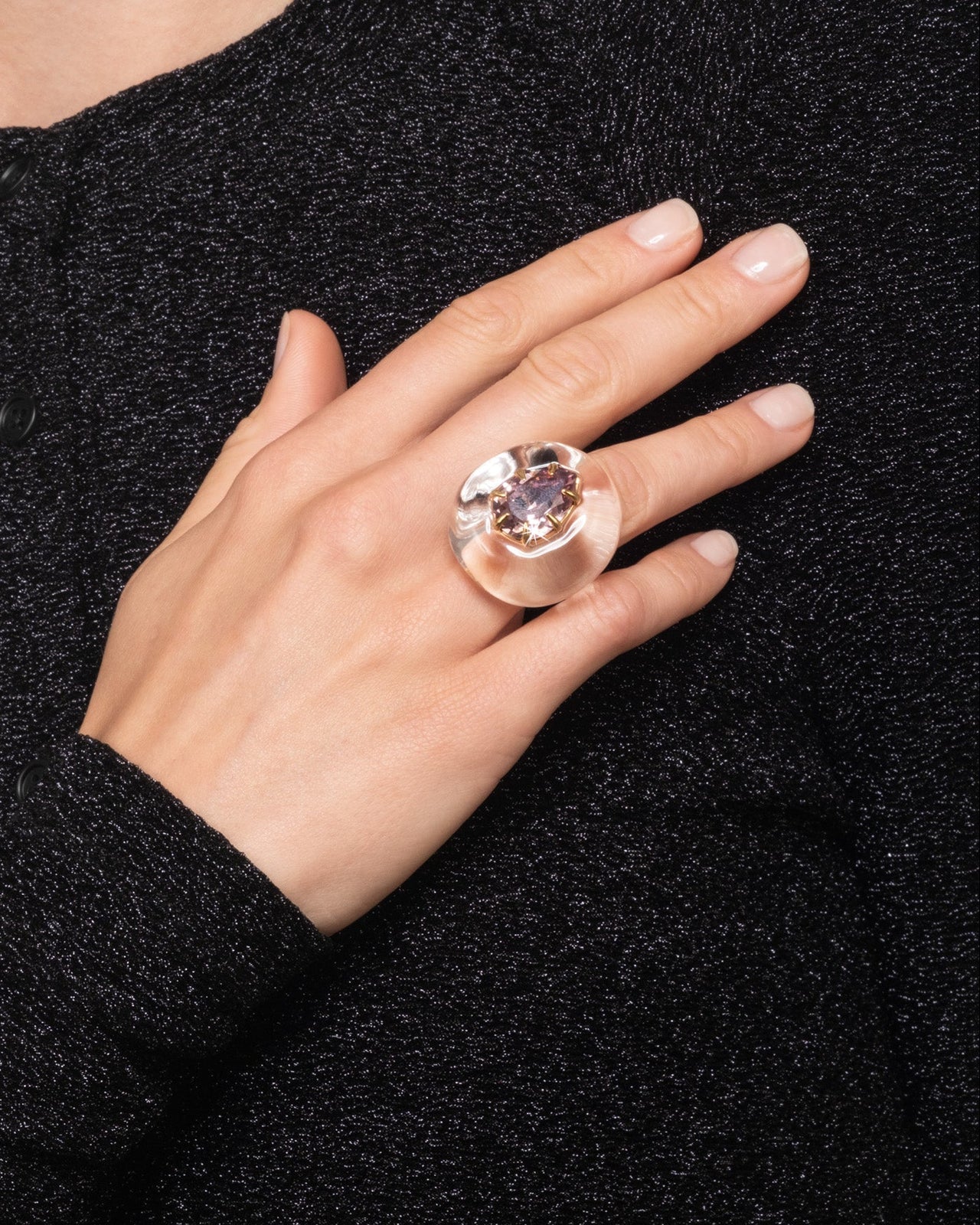 Bonbon Crystal Teardrop Lucite Ring- Clear + Petal Crystal - Photo 2