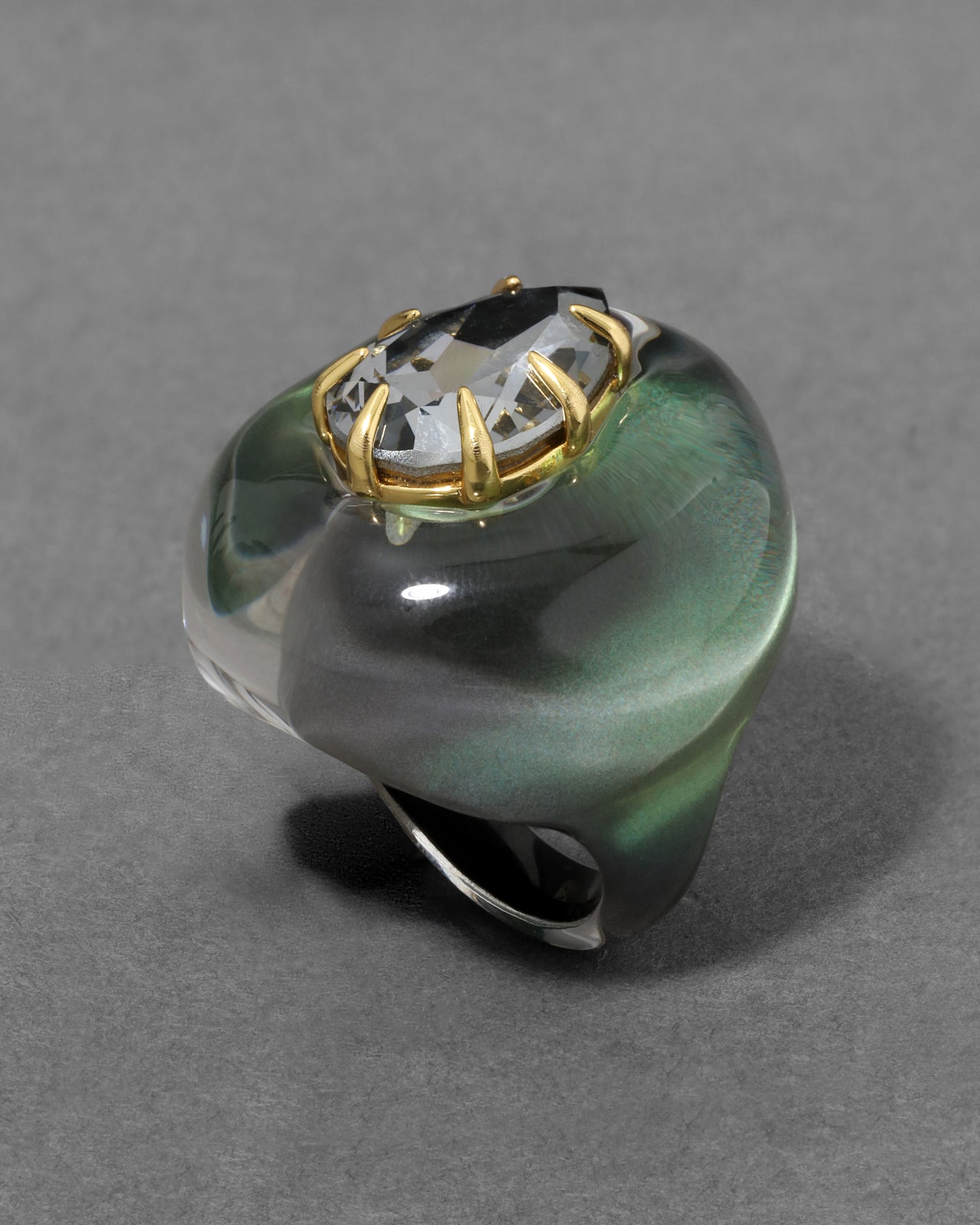 Bonbon Crystal Teardrop Lucite Ring- Scarab Green - Photo 2