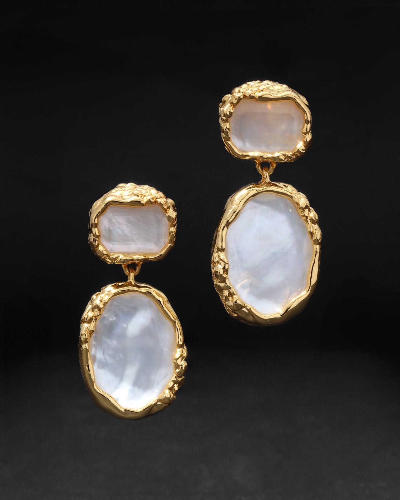 Brut Gold Bezel Drop Clip Earring- White Mother of Pearl - Photo 2