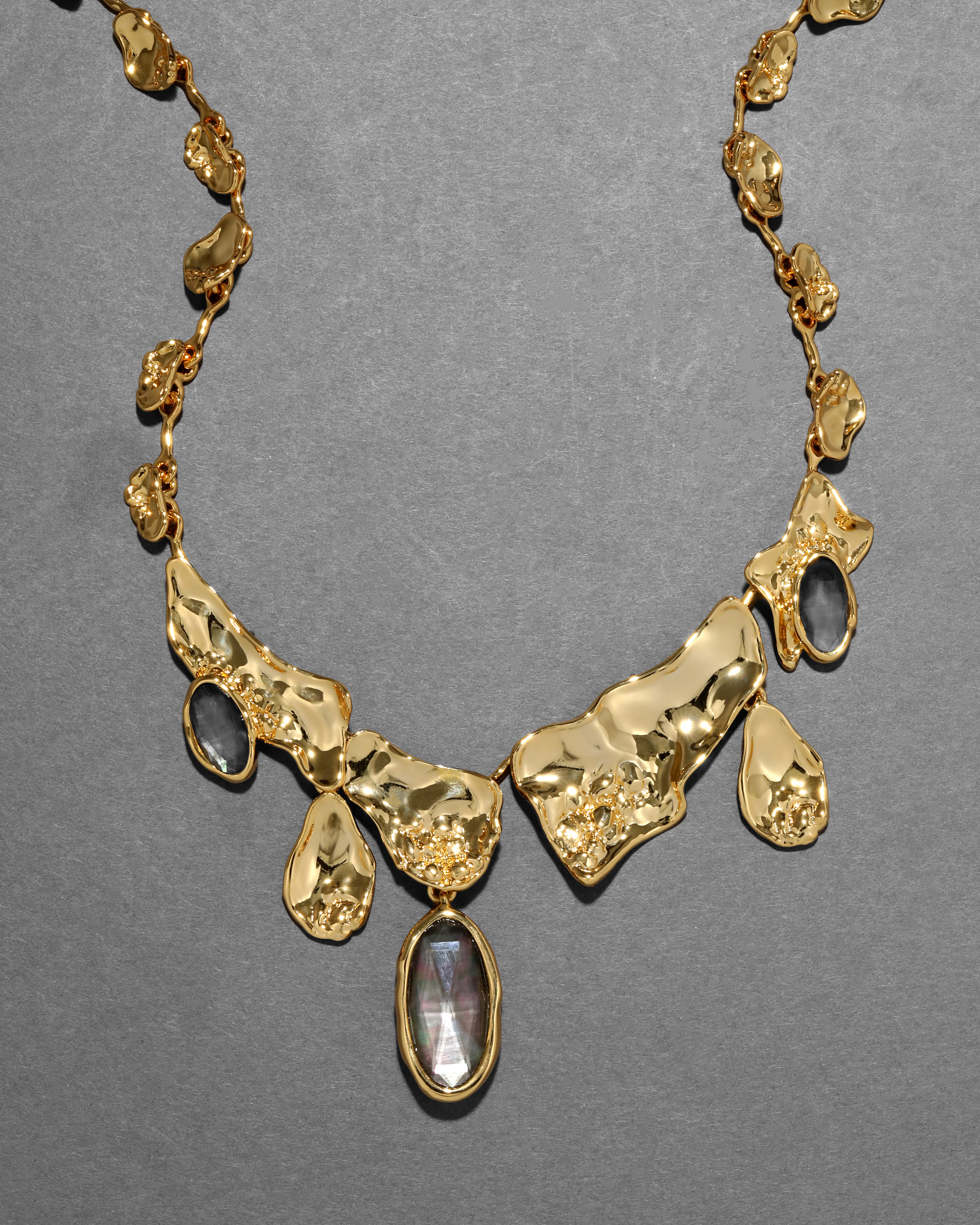 Brut Gold Reef Bib Necklace- Black Mother of Pearl