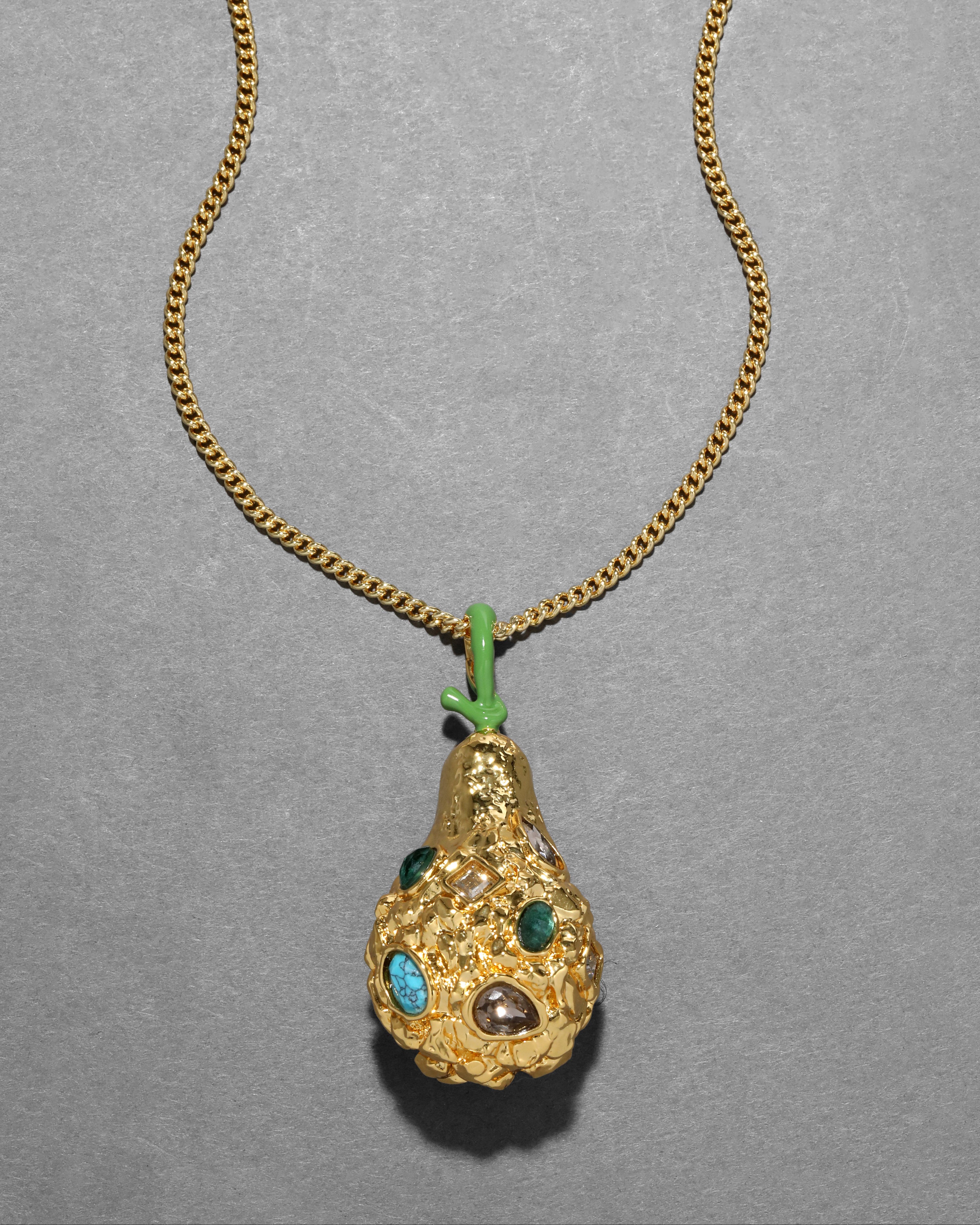Brut Jewel Studded Pear Pendant Necklace