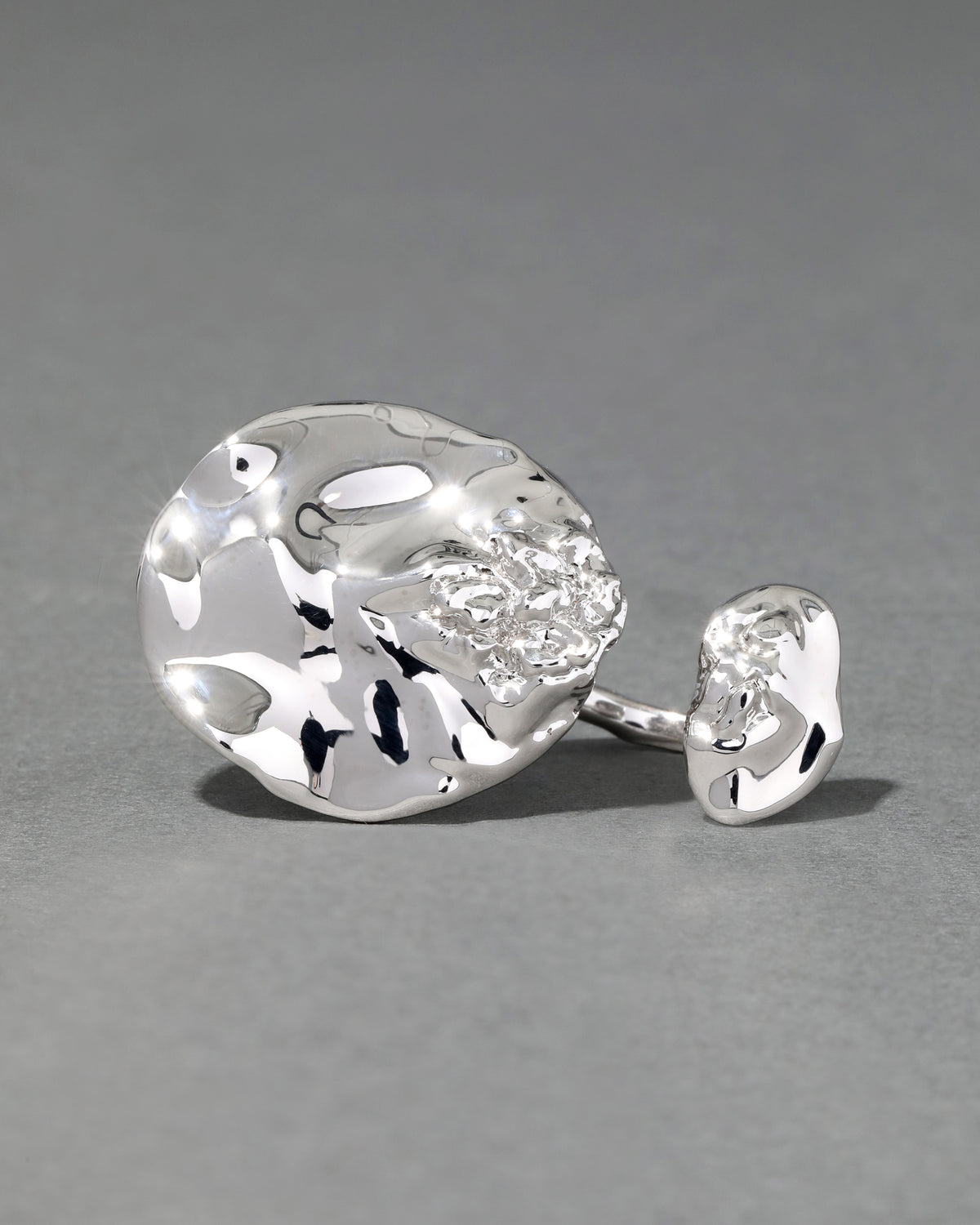 String Ring Disc Brut Silver Double Disc Ring