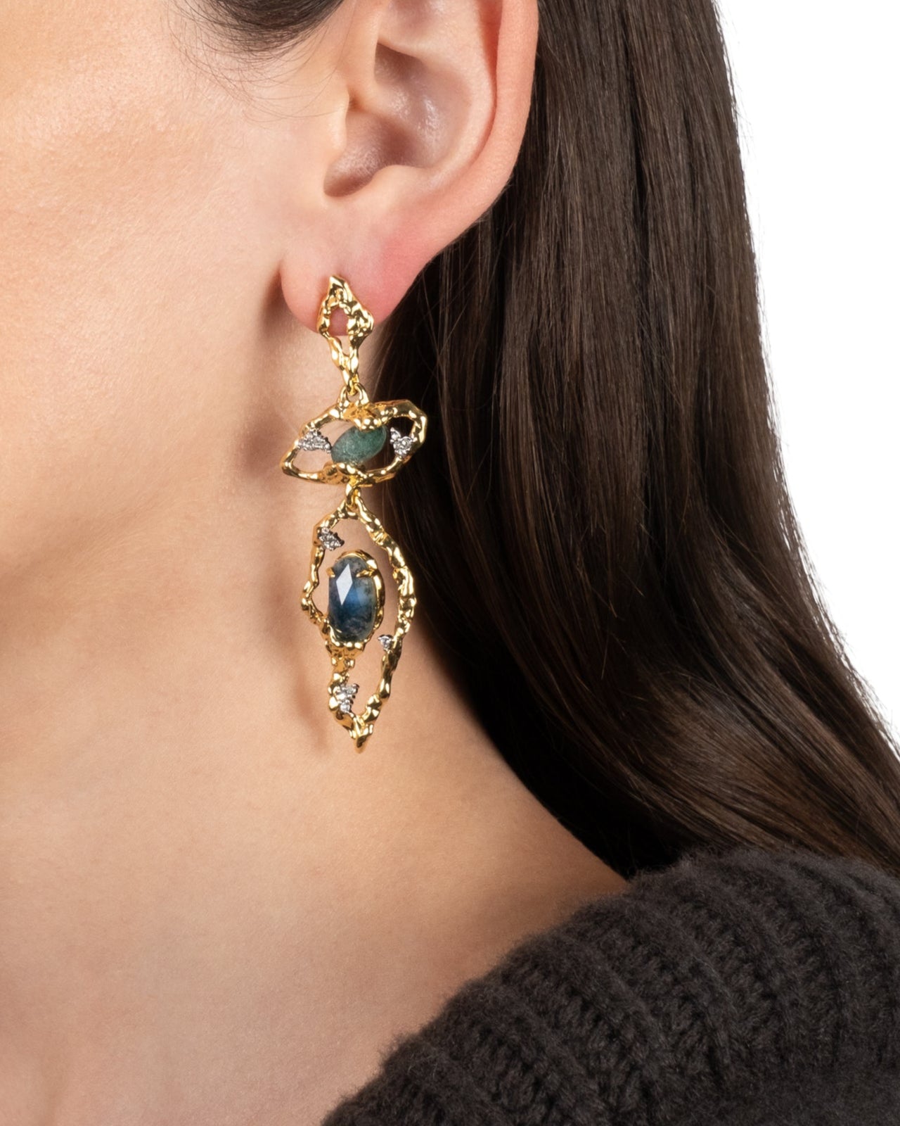 Brut Blue Moss Agate Long Earring - Photo 2