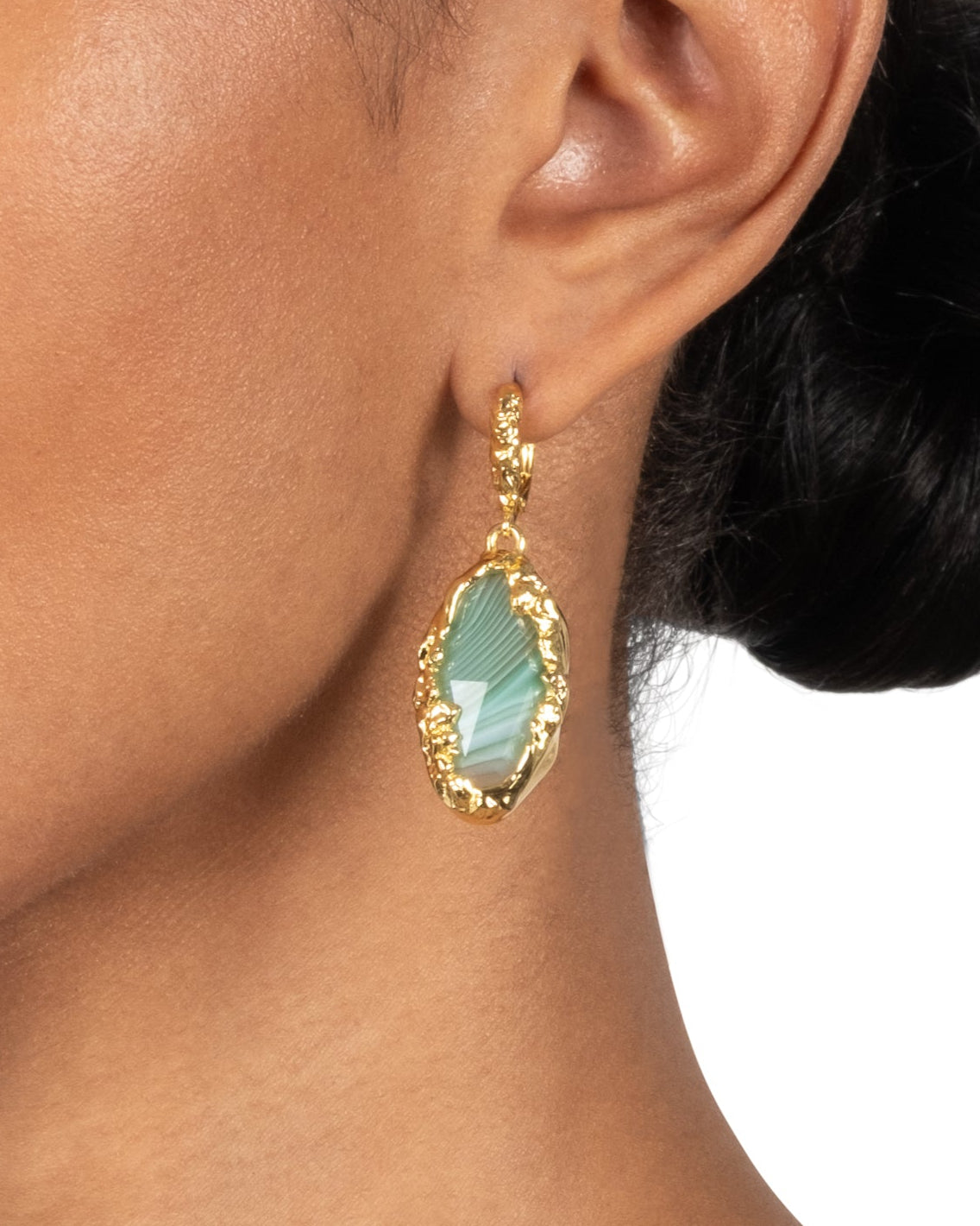 Brut Gold Green Agate Leverback Earring - Photo 2