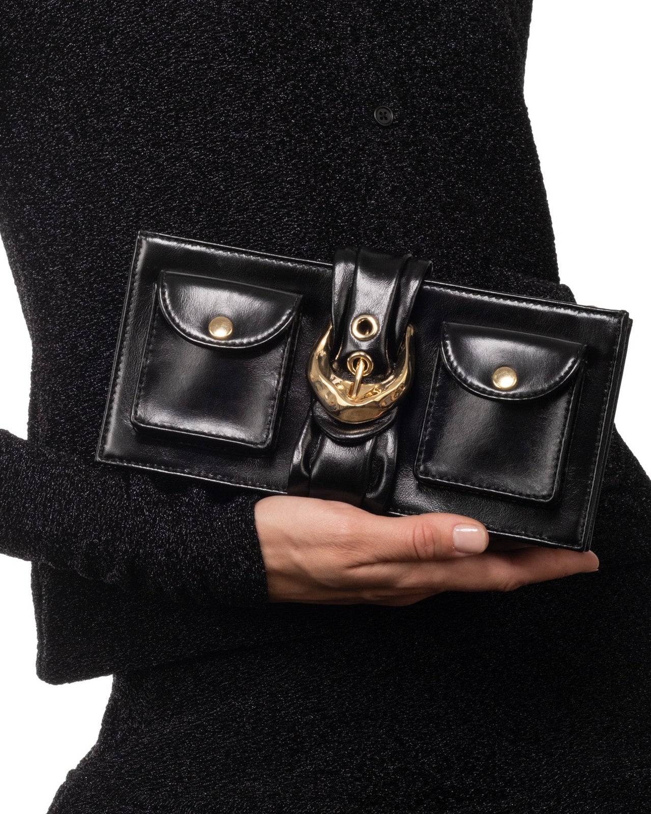 Buckle Clutch- Black - Photo 2