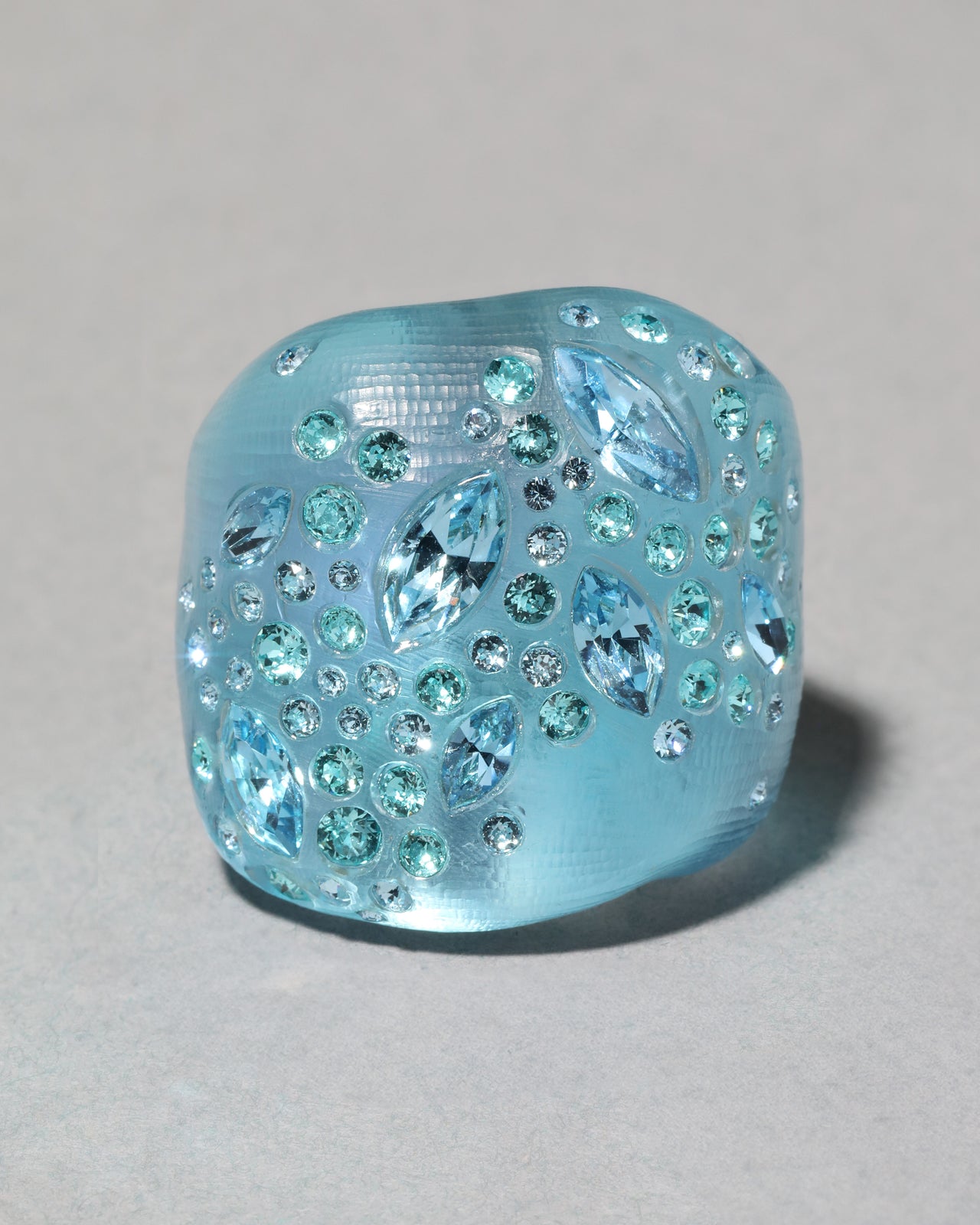 Confetti Crystal Lucite Puffy Ring- Bermuda Blue - Photo 2