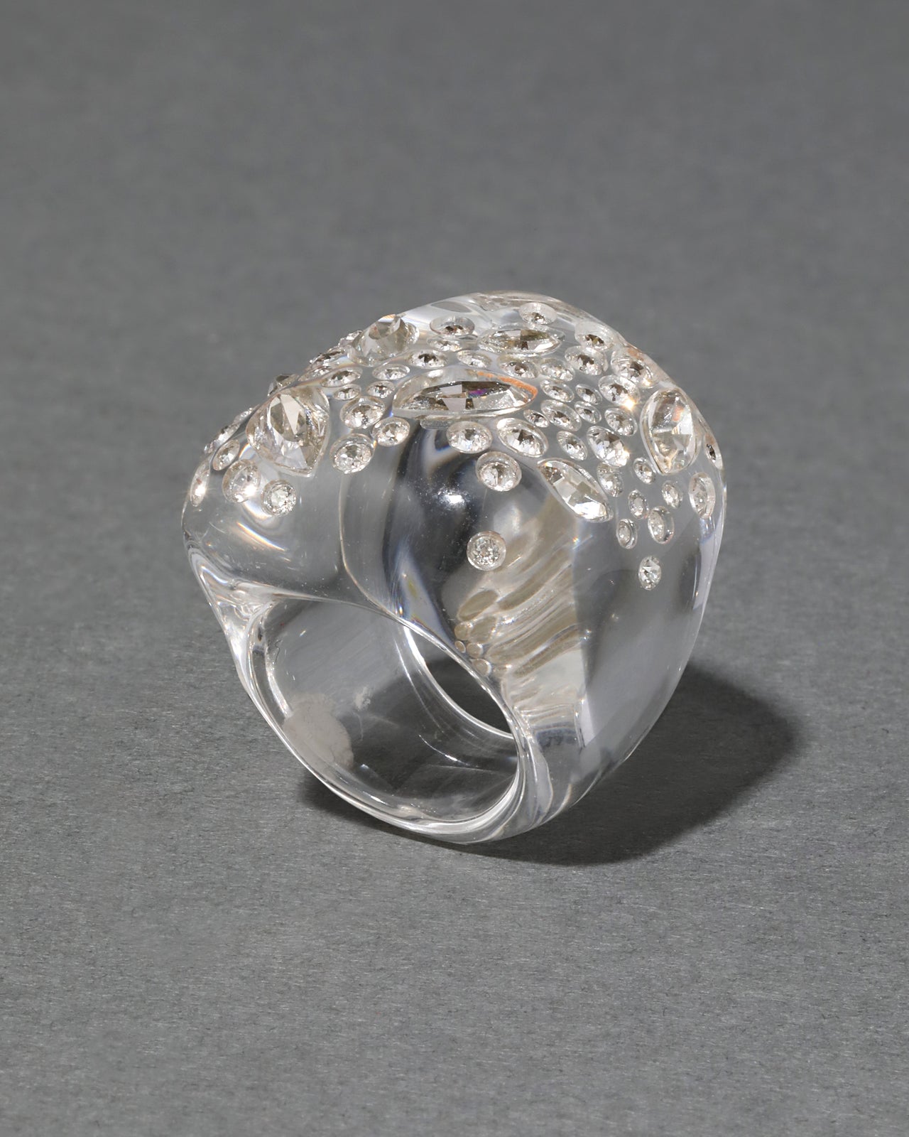 Confetti Crystal Lucite Puffy Ring- Clear - Photo 2