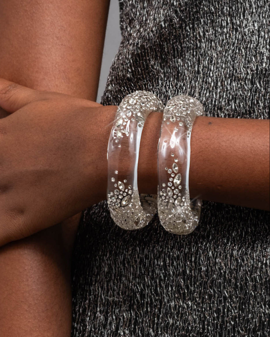 Confetti Crystal Lucite Hinge Bracelet- Clear - Photo 2