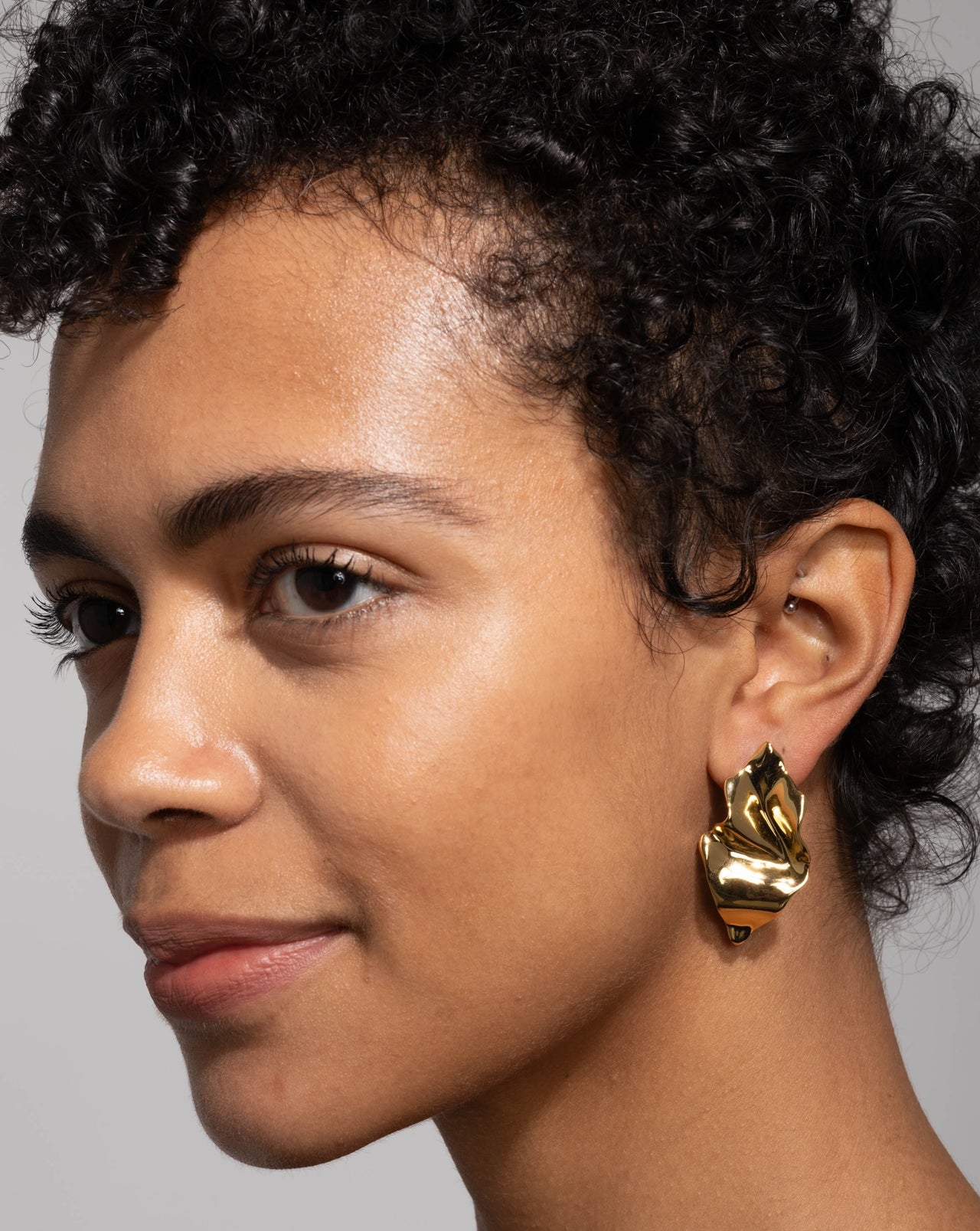 Crumpled Small Post Earring- Gold - Photo 2