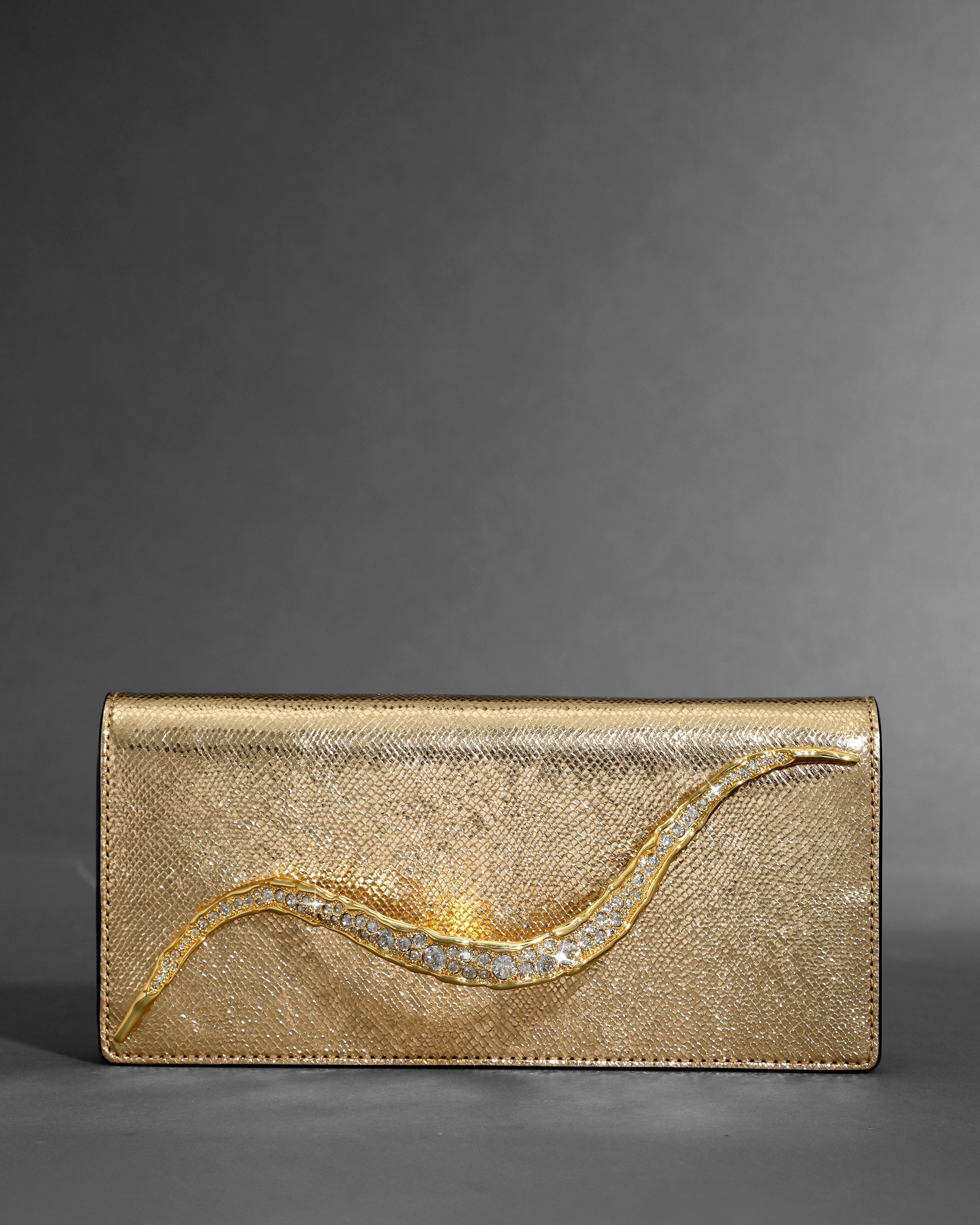 Crystal Curve Clutch- Gold