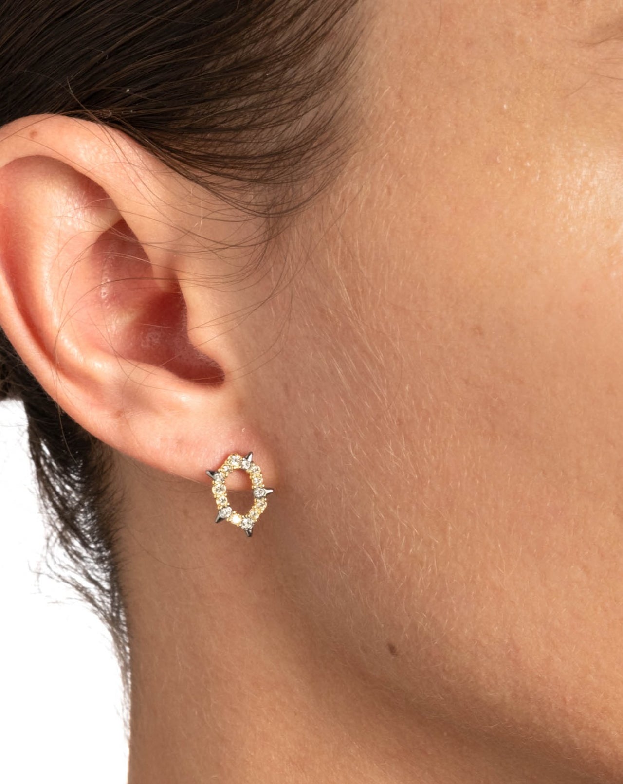 Crystal Encrusted Spiked Stud Earring- Gold - Photo 2