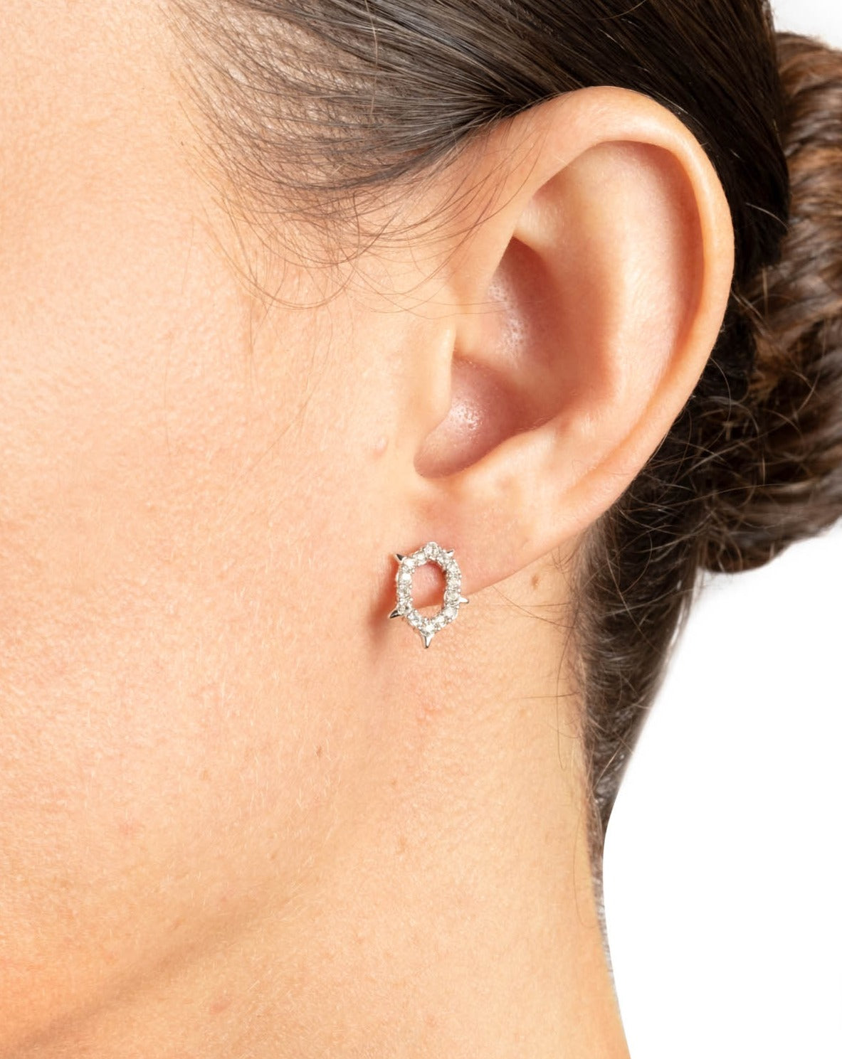 Crystal Encrusted Spiked Stud Earring- Silver - Photo 2