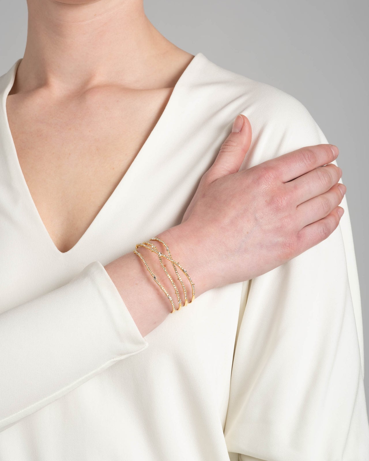 Crystal Pave Orbiting Cuff Bracelet- Gold - Photo 2