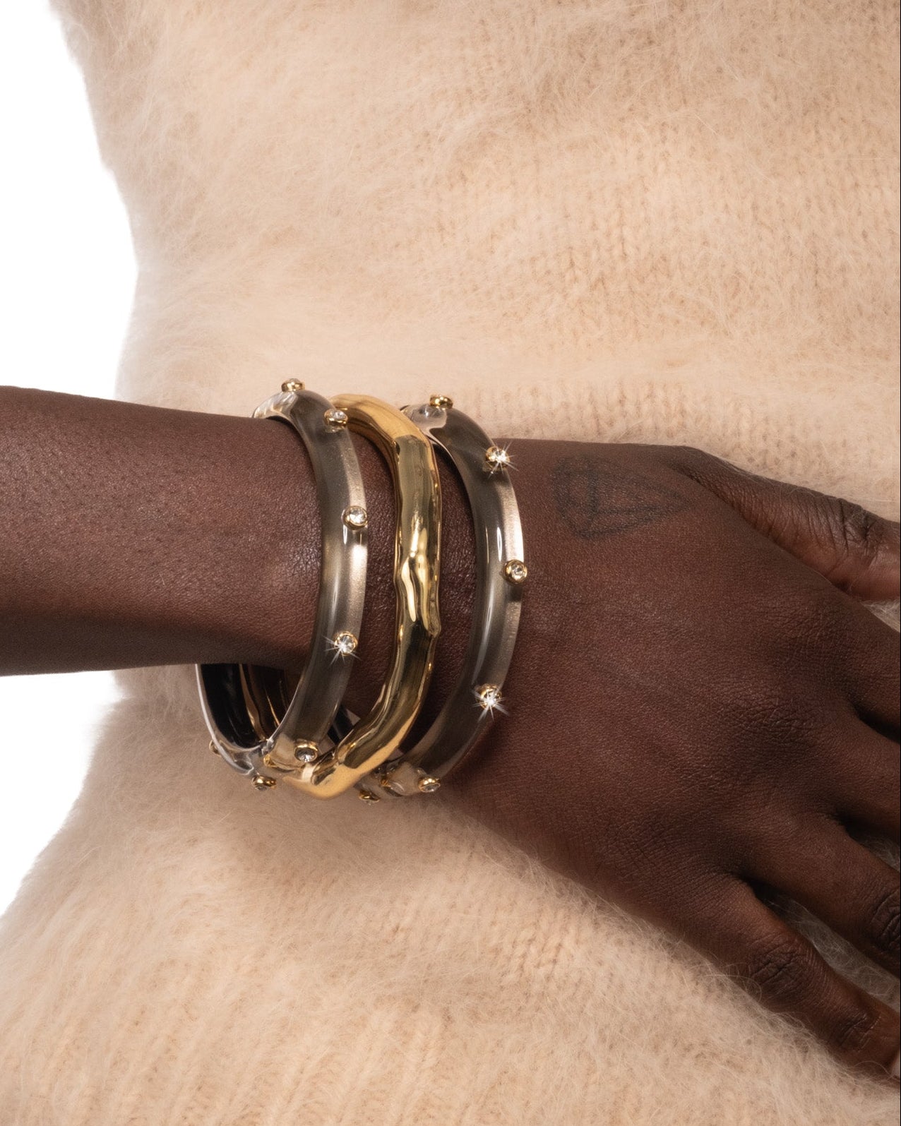 Crystal Studded Lucite Hinge Bracelet- Dune - Photo 2