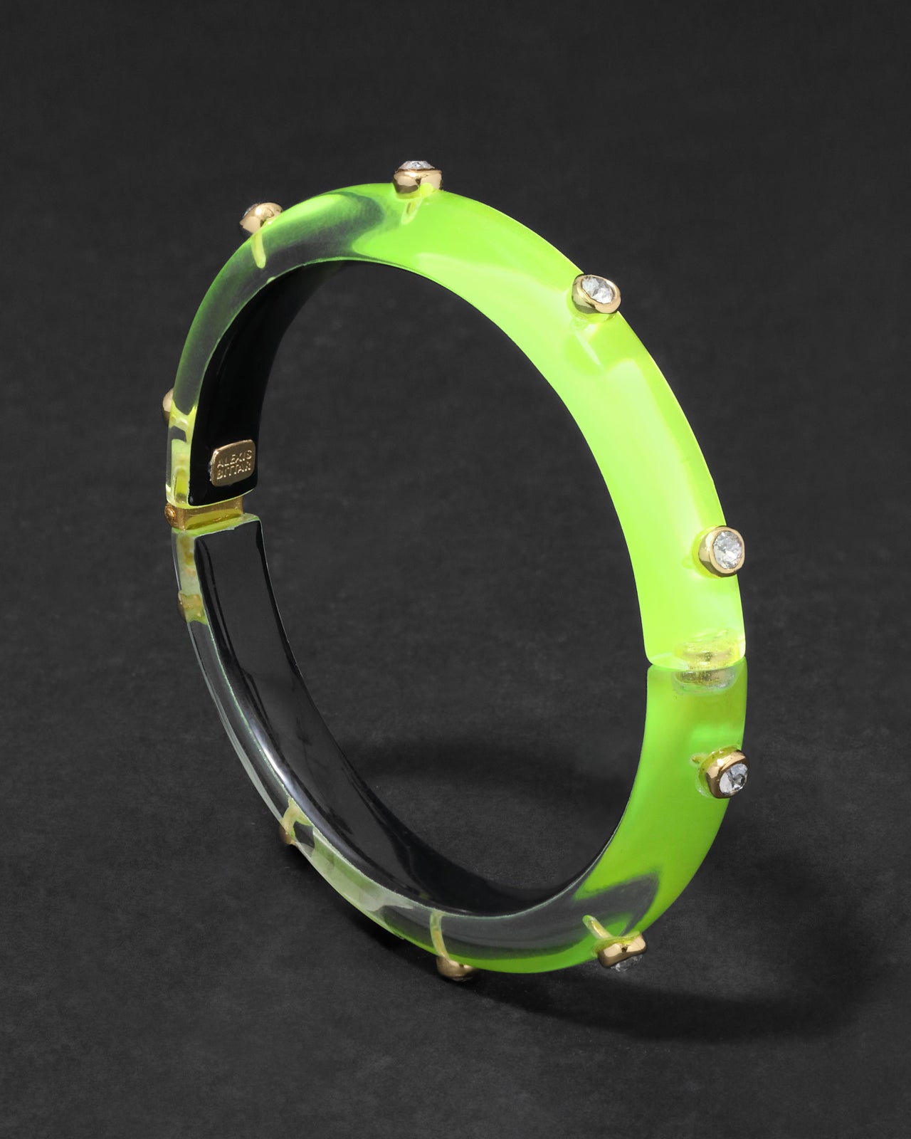 Crystal Studded Lucite Hinge Bracelet- Fluorescent Yellow - Photo 2