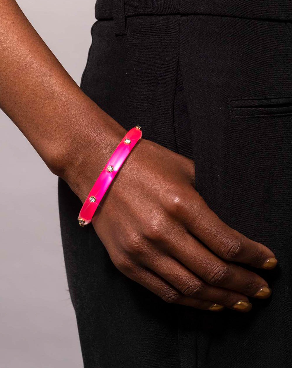 Crystal Studded Lucite Hinge Bracelet - Neon Pink - Photo 2
