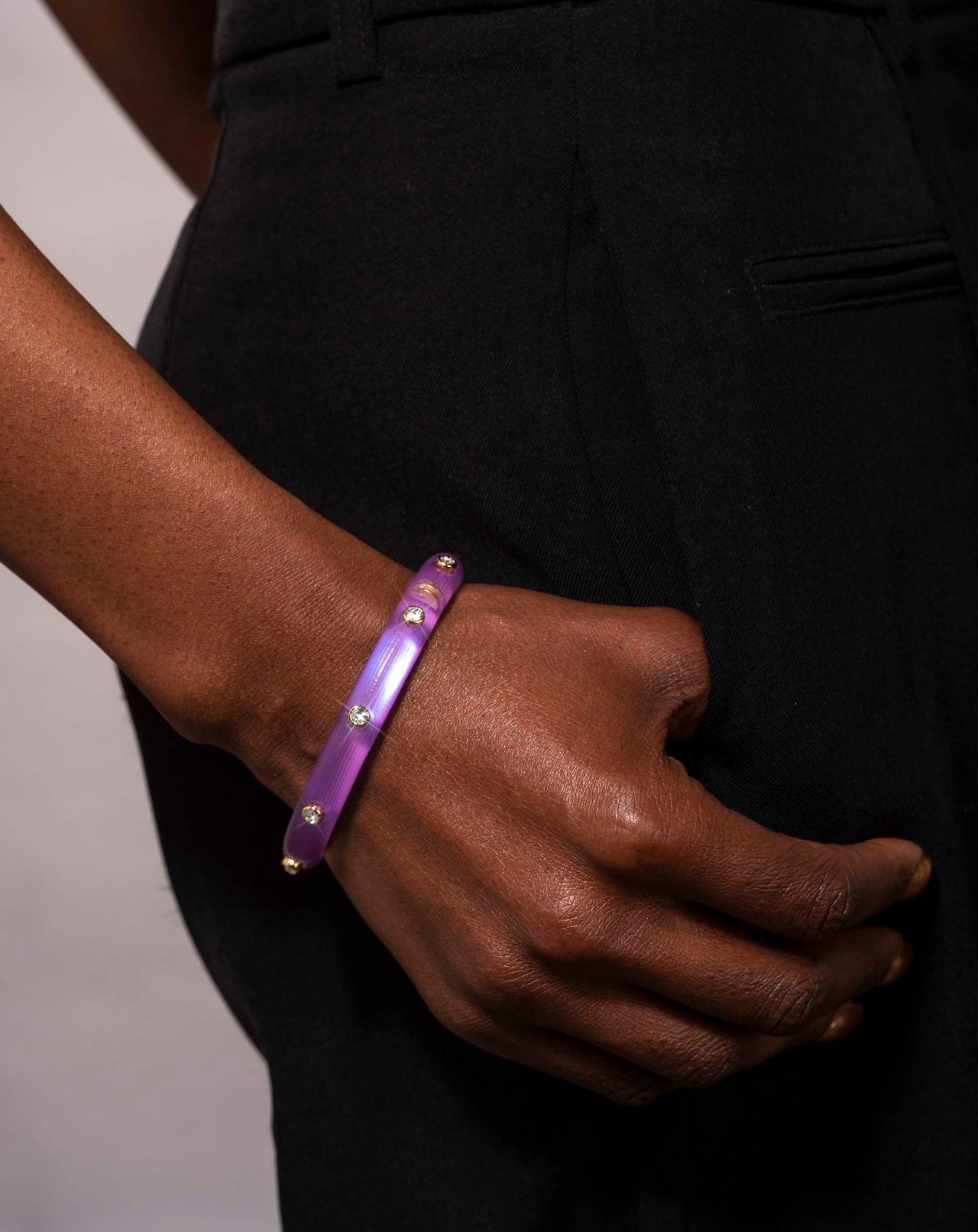 Crystal Studded Lucite Hinge Bracelet - Techno Purple - Photo 2