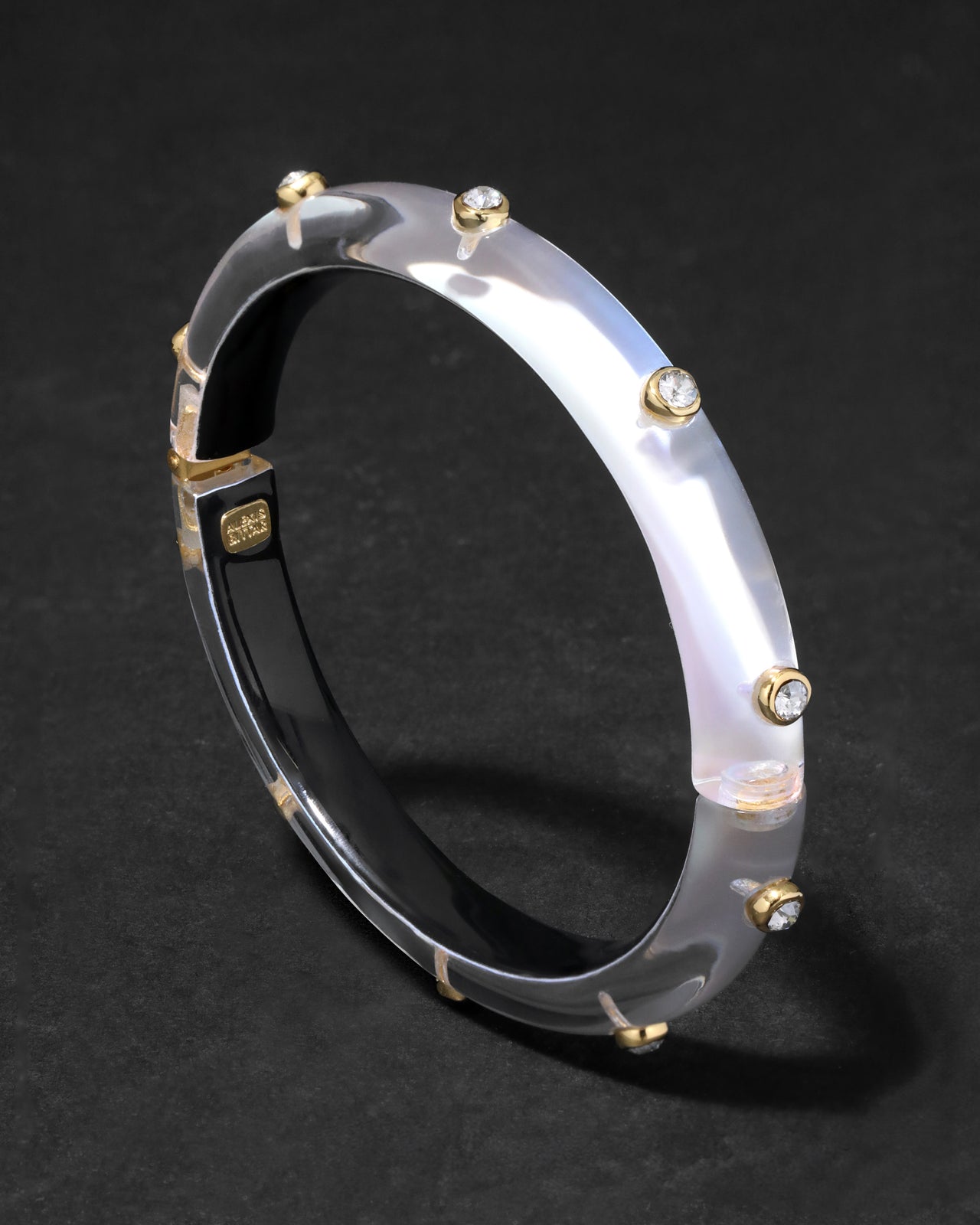 Crystal Studded Lucite Hinge Bracelet- White Opal - Photo 2