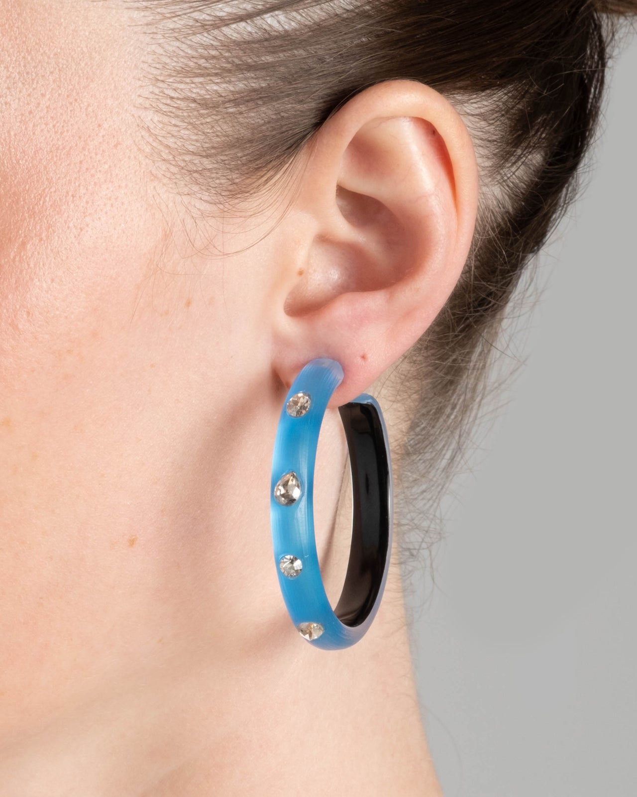 Crystal Studded Lucite Hoop Earring- Neon Blue - Photo 2