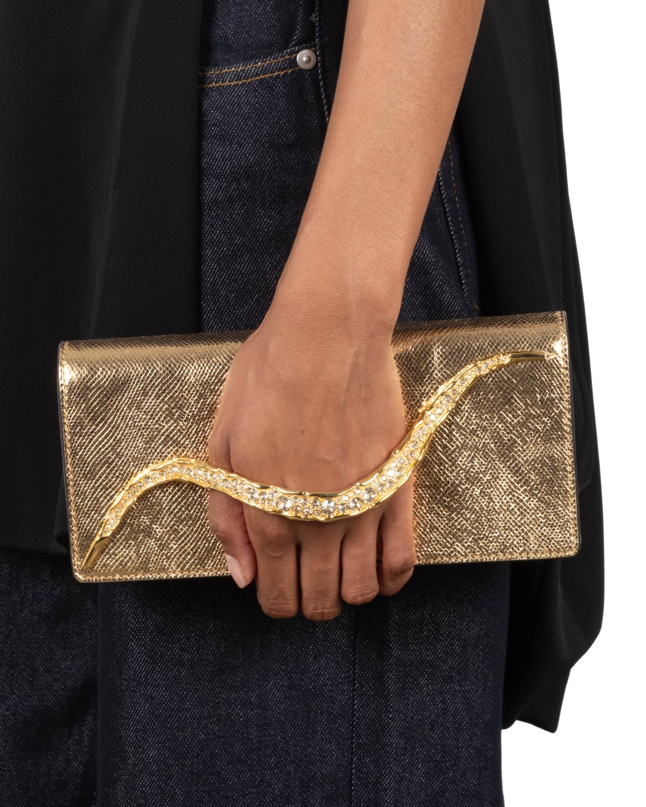 “Aurum Arc” Sculpted Gold Handle Clutch