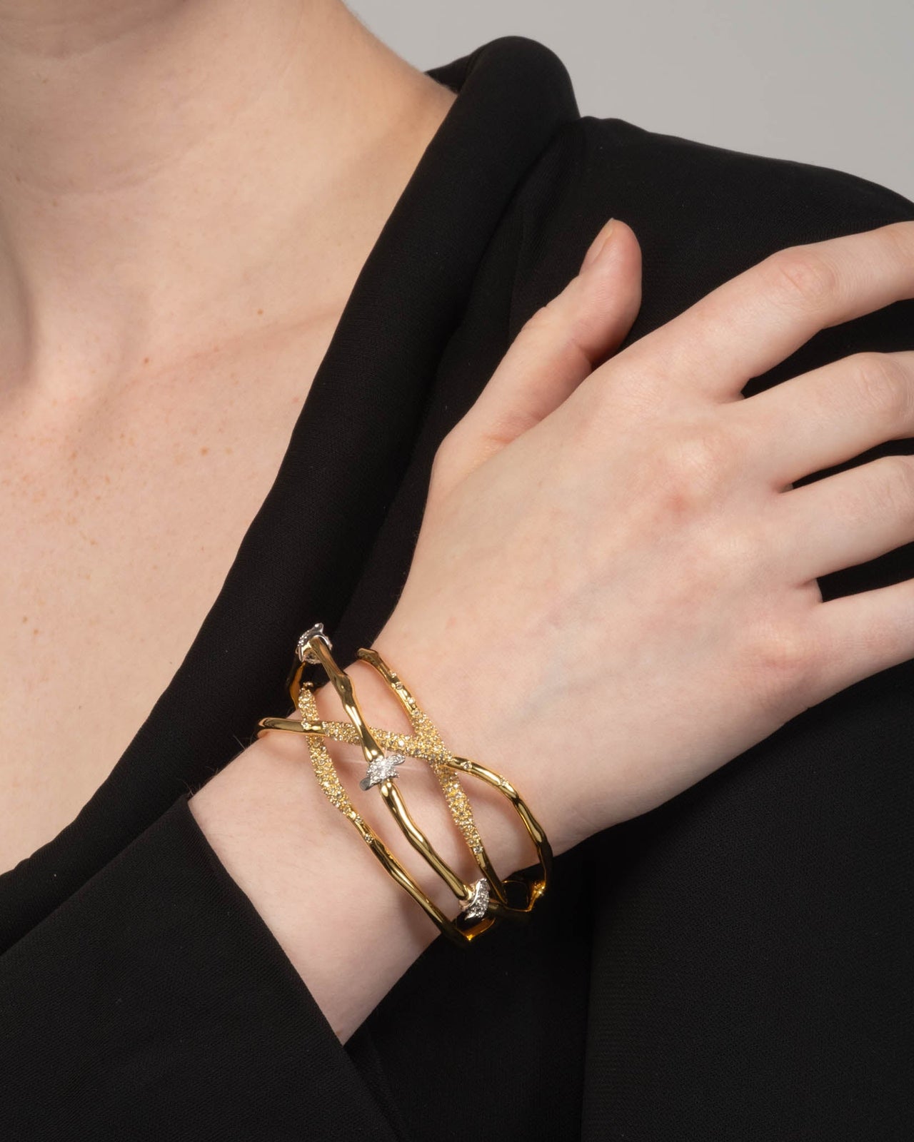 Crystal Pave Barbed Wire Open Cuff Bracelet - Photo 2