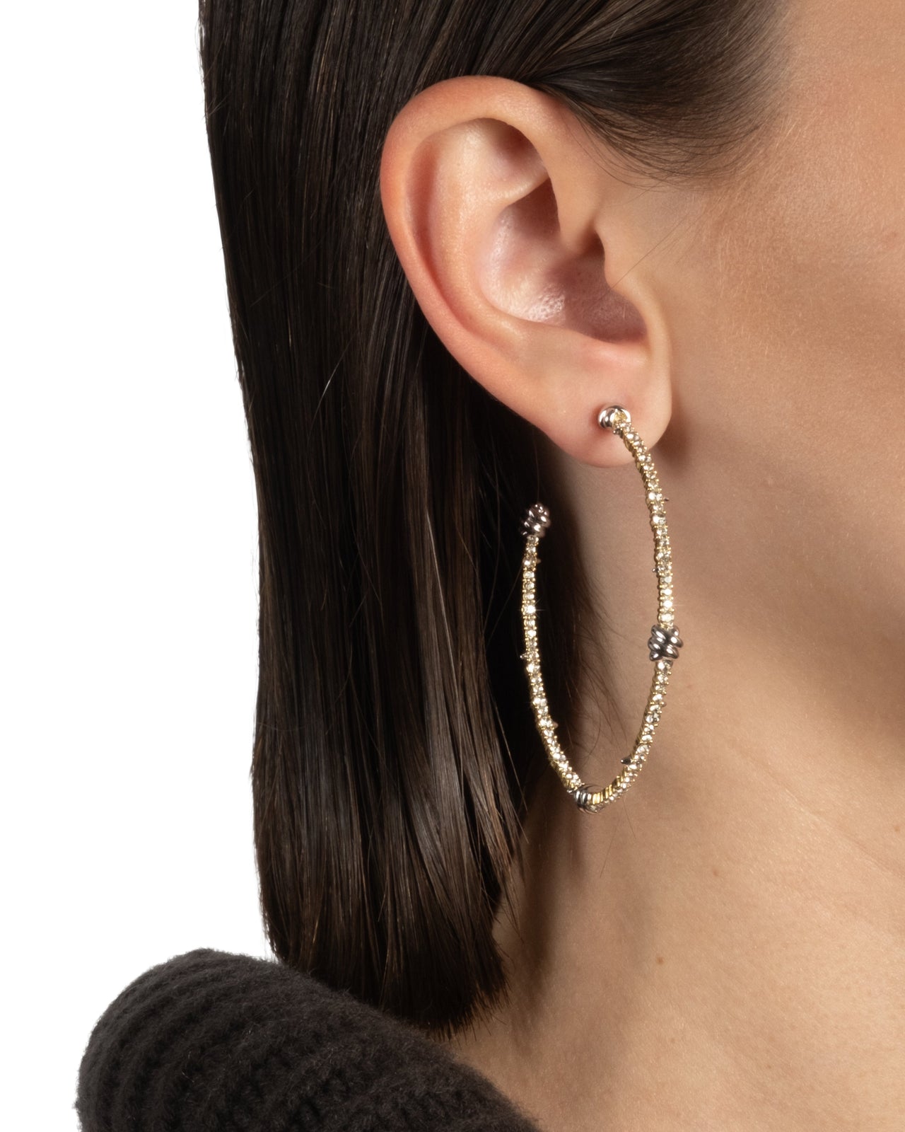 Crystal Pave Knotted Hoop Earring - Photo 2