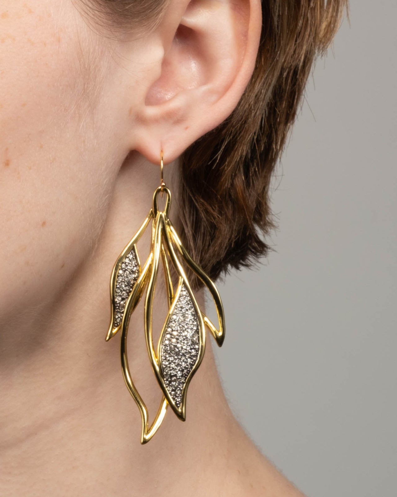Crystal Pave Open Feather Wire Earring - Photo 2