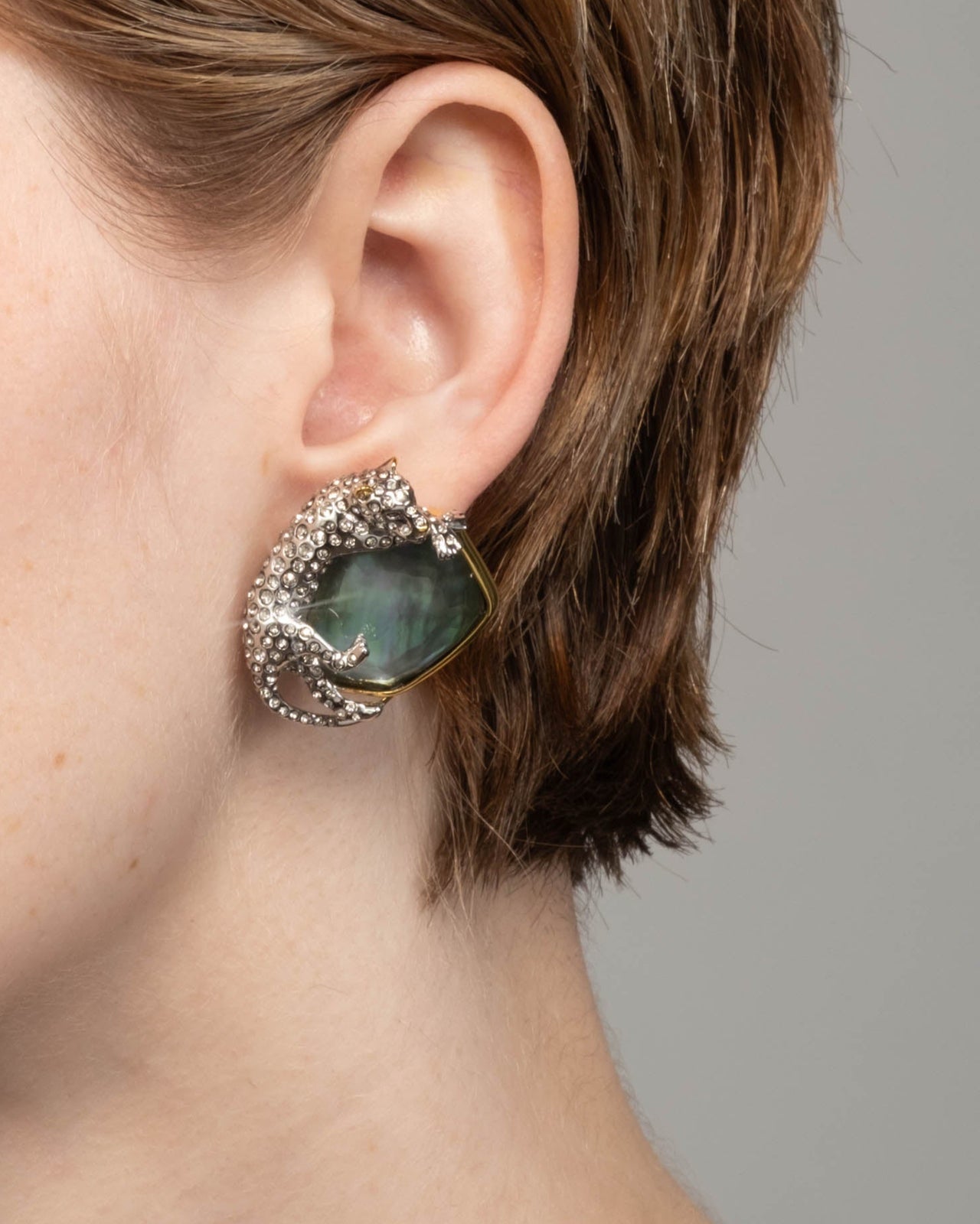 Crystal Pave Panther Black Mother of Pearl Clip Earring - Photo 2