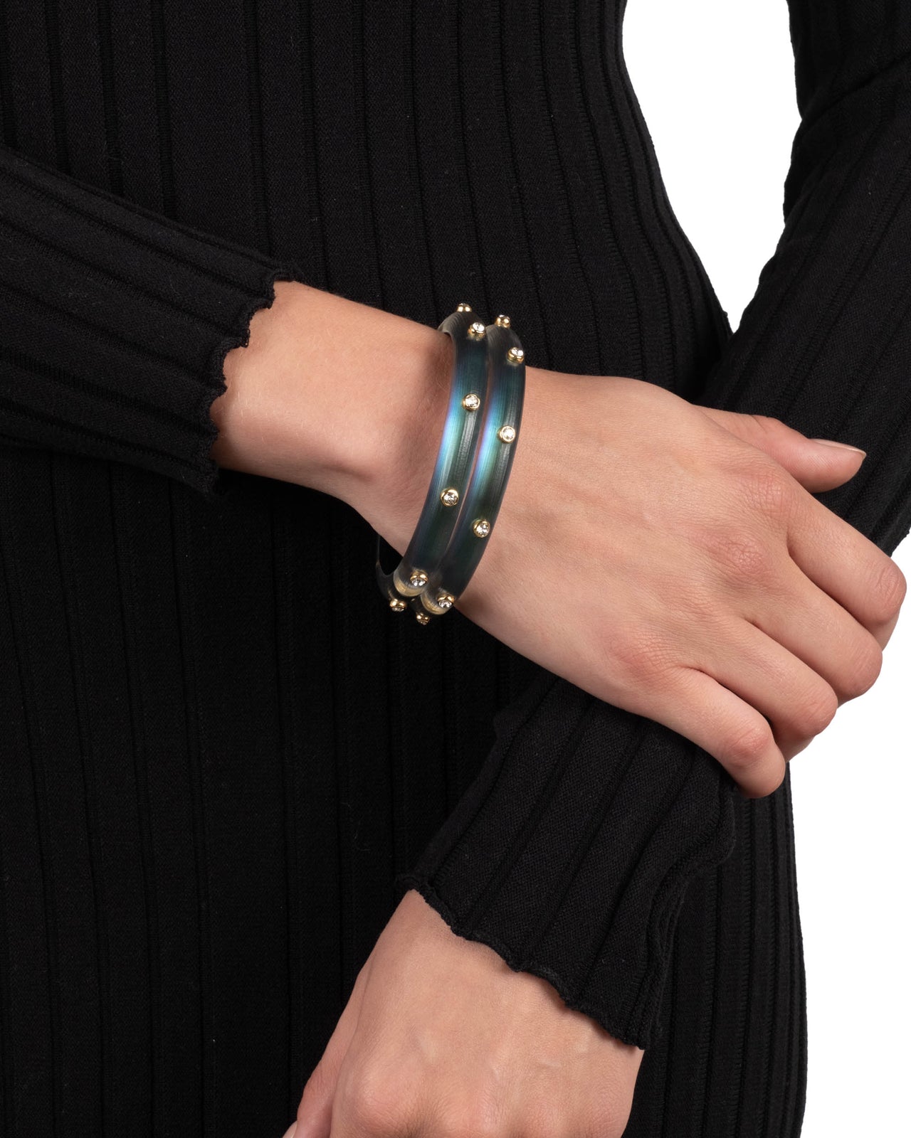 Crystal Studded Lucite Hinge Bracelet- Black Beetle - Photo 2