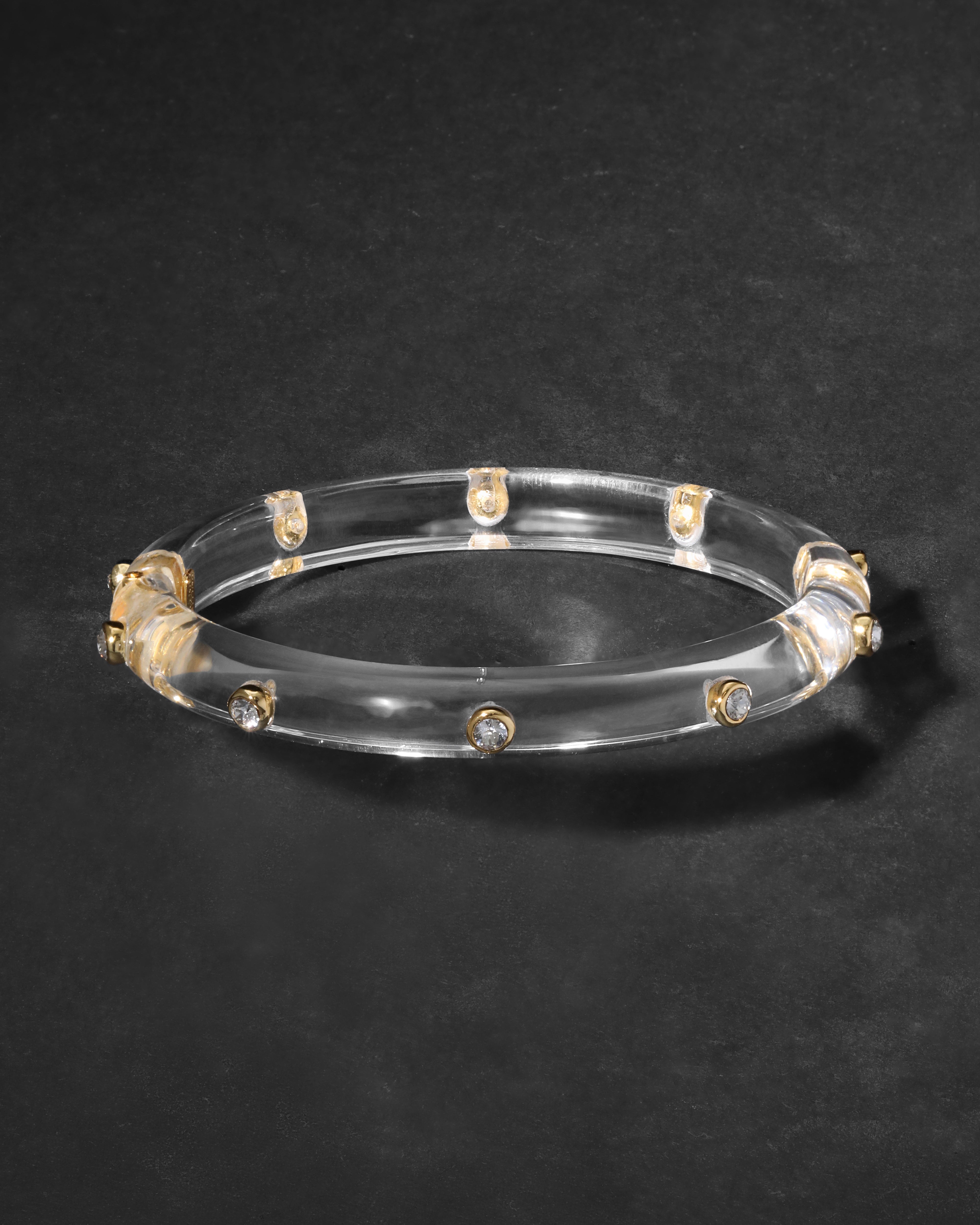 Crystal Studded Lucite Hinge Bracelet Clear