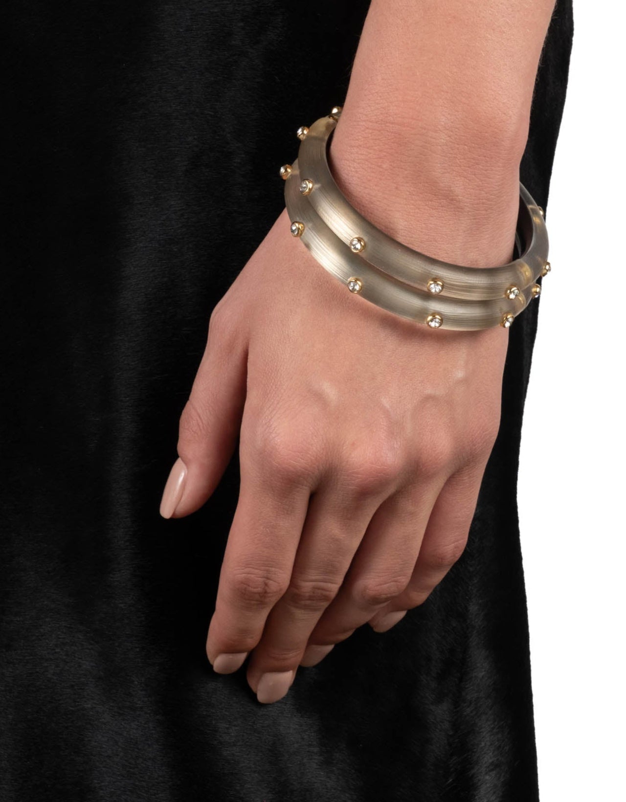 Crystal Studded Lucite Hinge Bracelet- Warm Grey - Photo 2