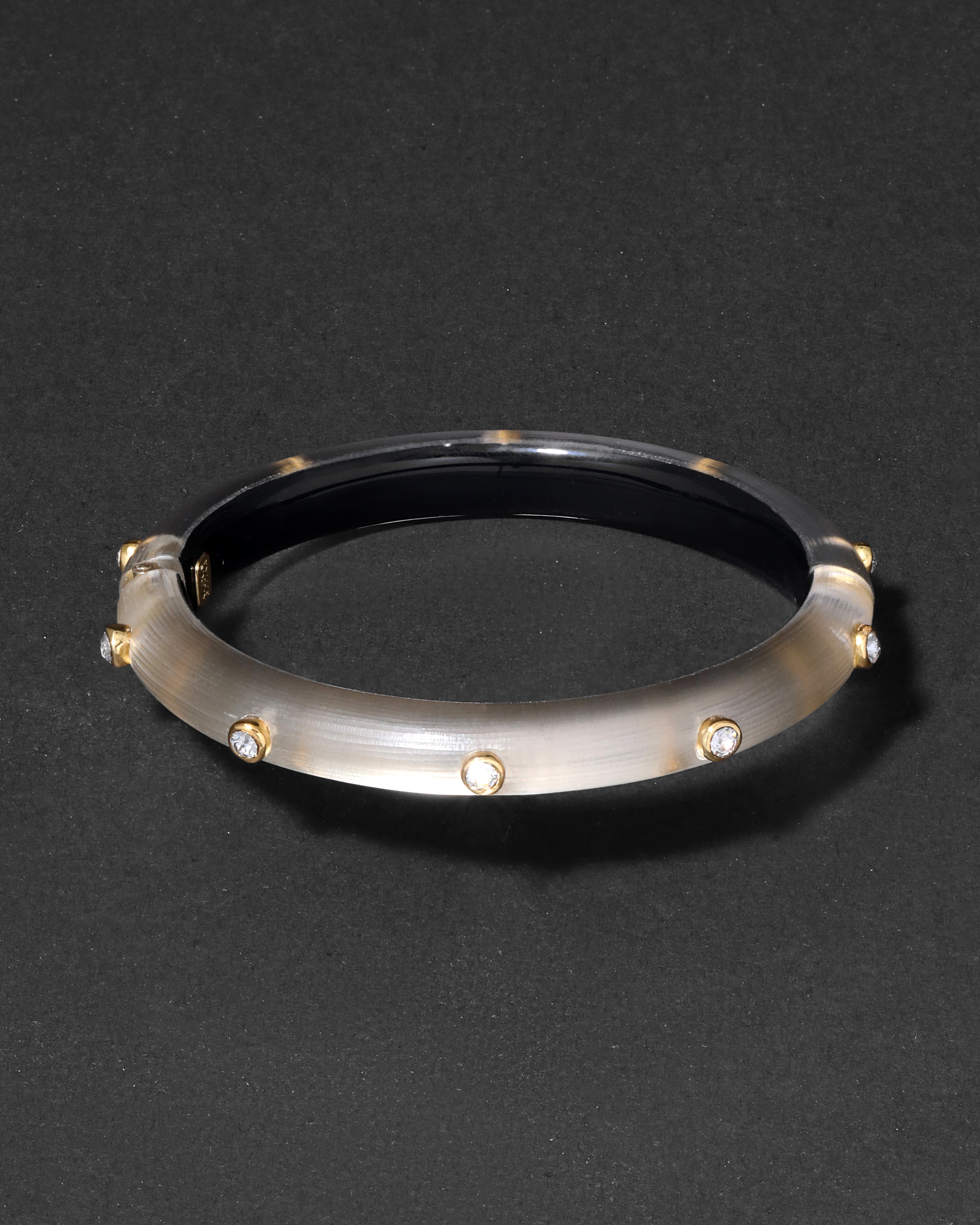 Crystal Studded Lucite Hinge Bracelet Warm