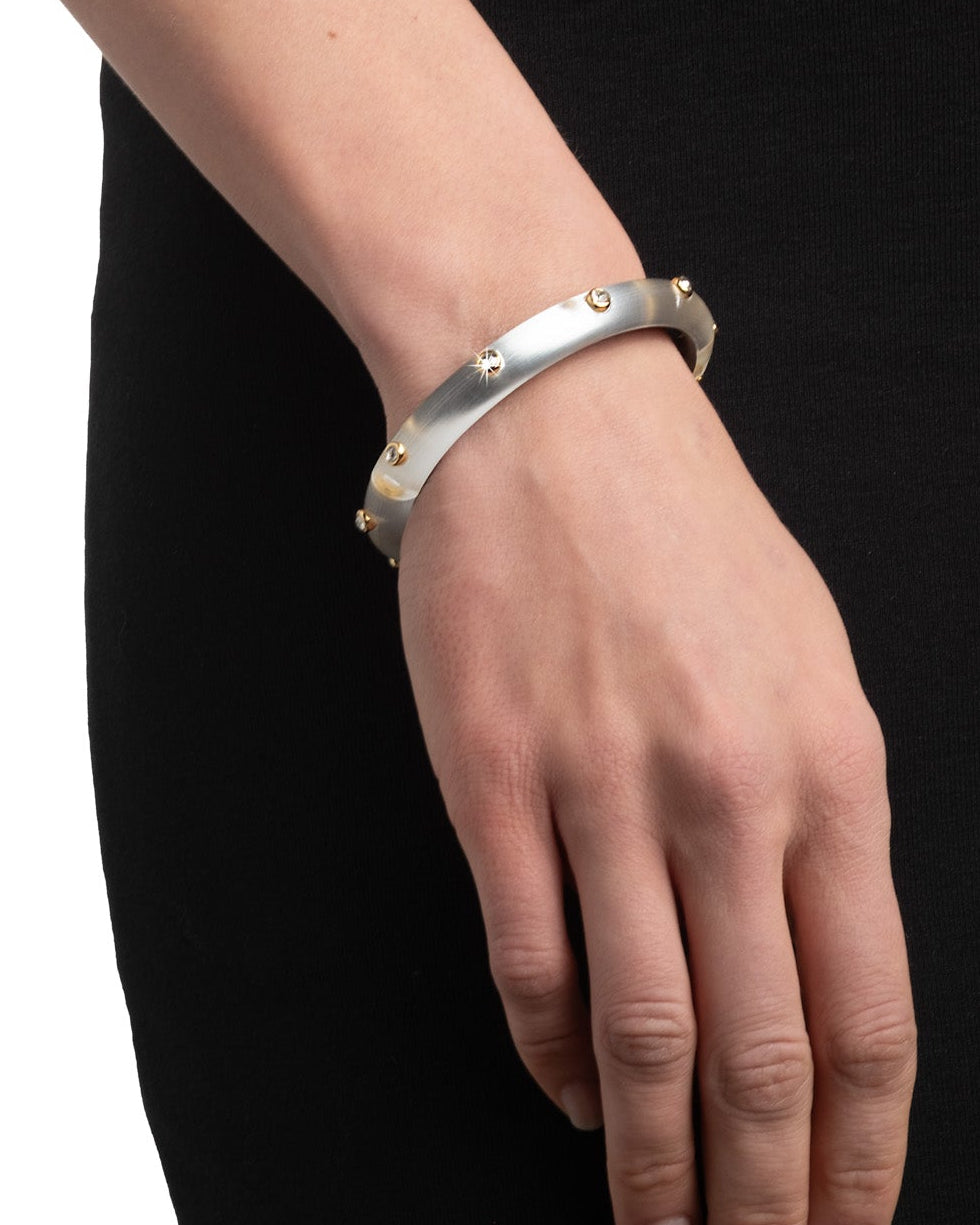 Crystal Studded Lucite Hinge Bracelet- White Opal - Photo 2