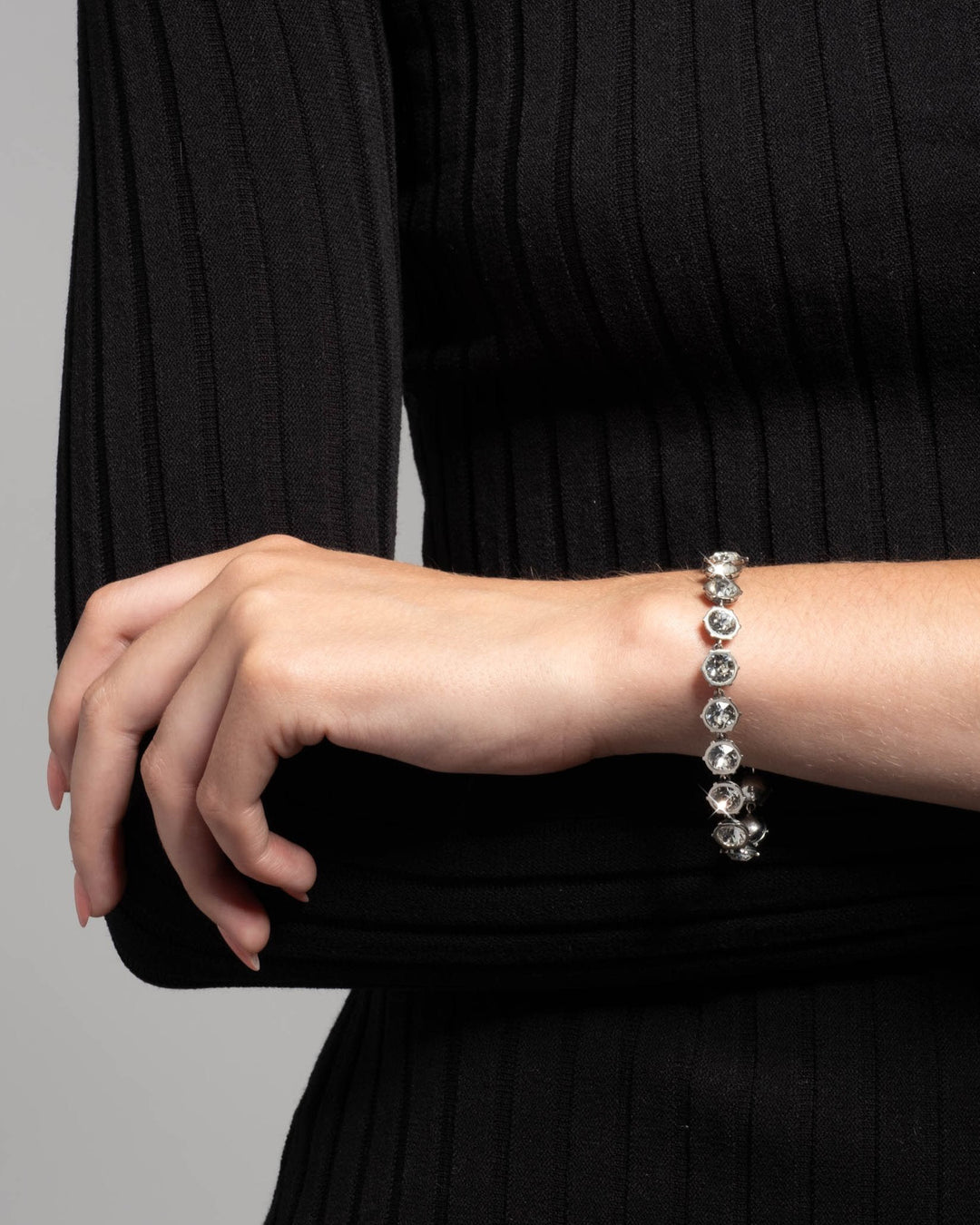 Sterling Silver & 14k Gold Cut Luminous Crystal Tennis Bracelet