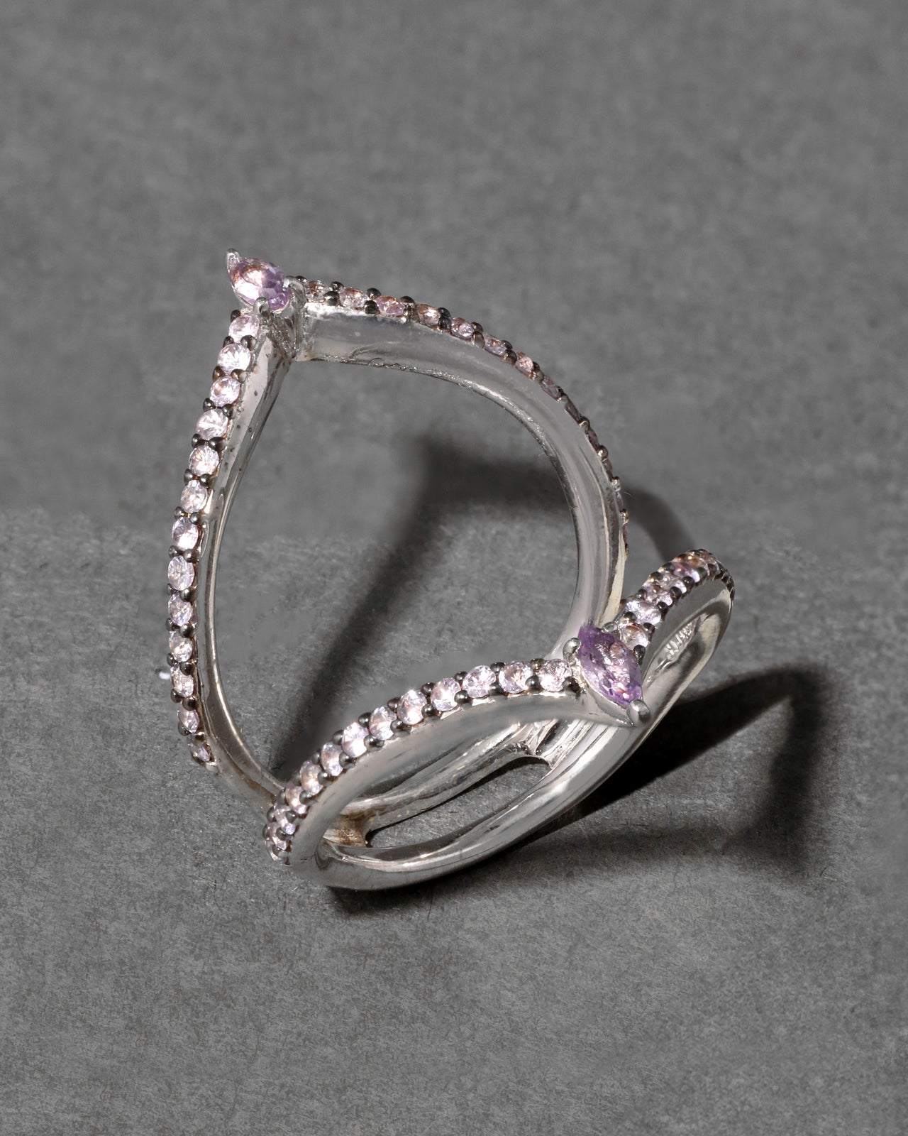 Archive Fine Sterling Silver with Amethyst and Purple Sapphire Open Ring - Photo 2