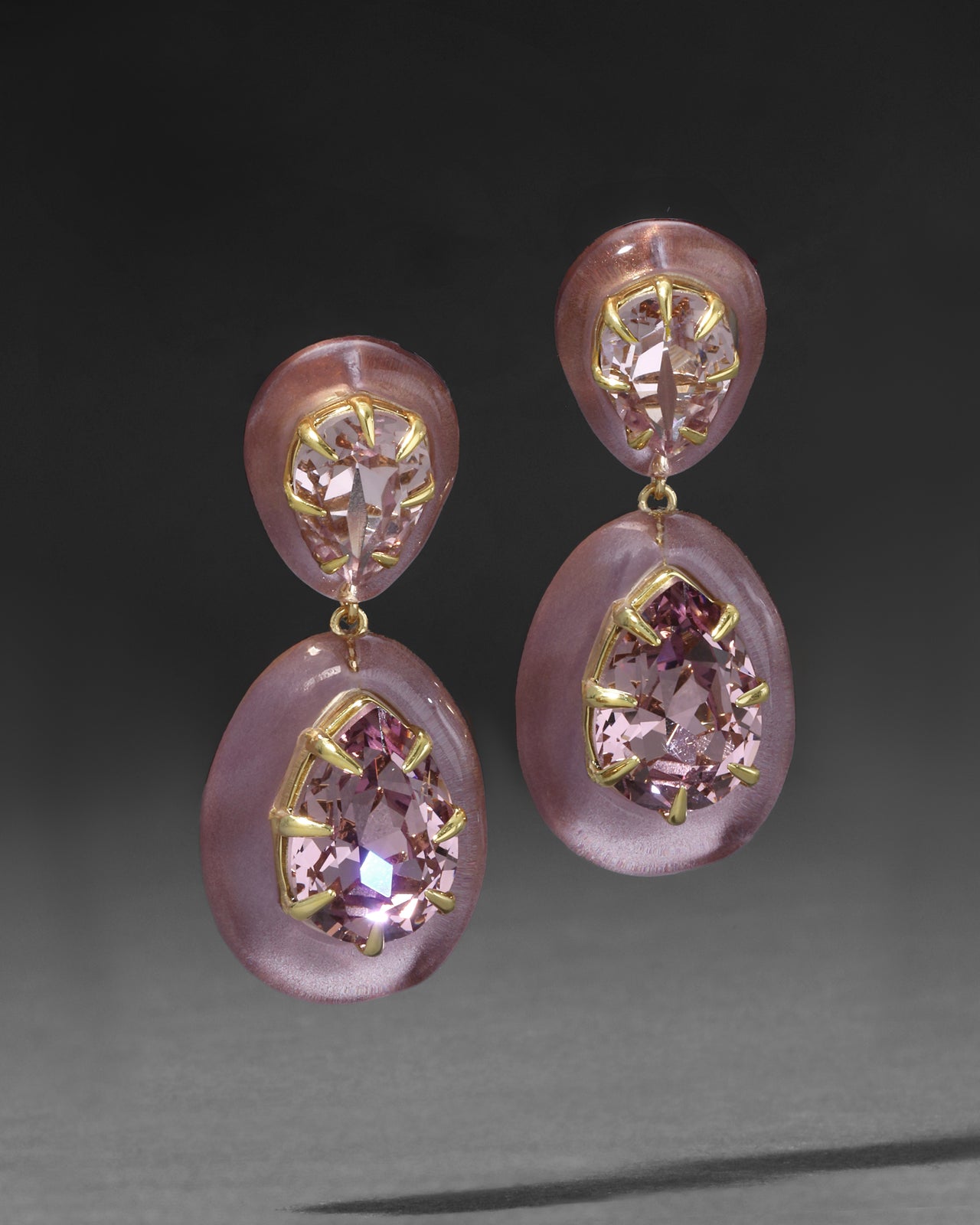Bonbon Crystal Lucite Teardrop Post Earring- Dusty Rose - Photo 2