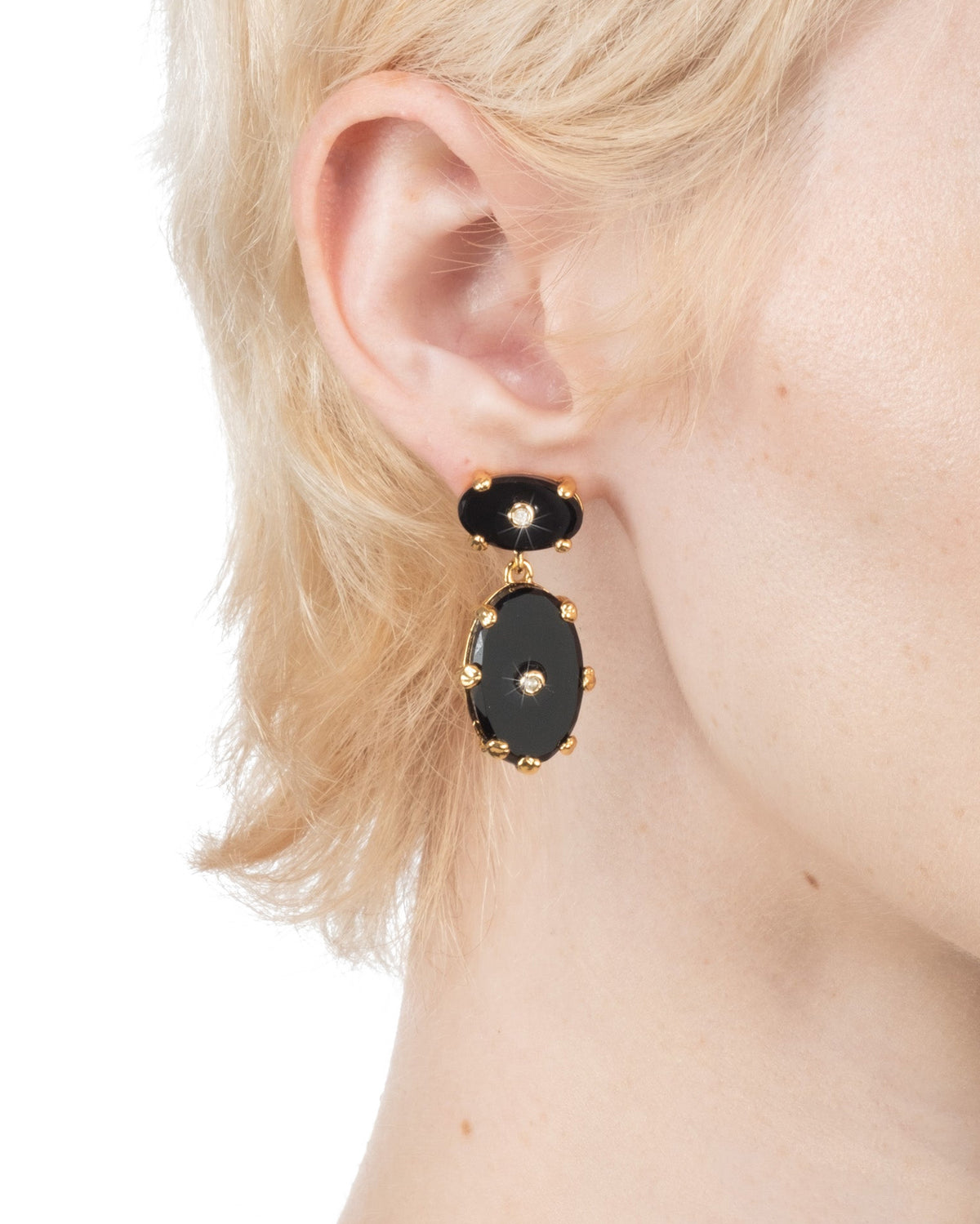 Georgian Double Drop Post Earring- Black Agate - Photo 2