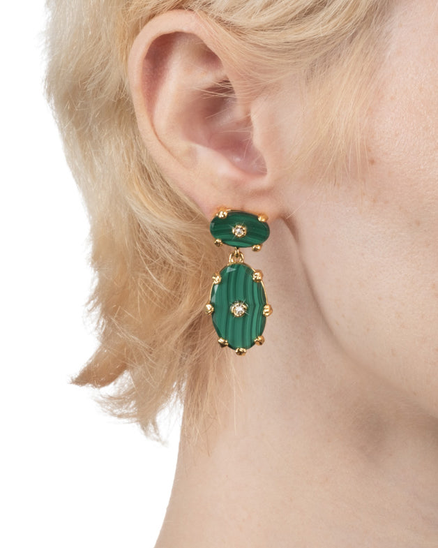Georgian Double Drop Post Earring- Malachite - Photo 2