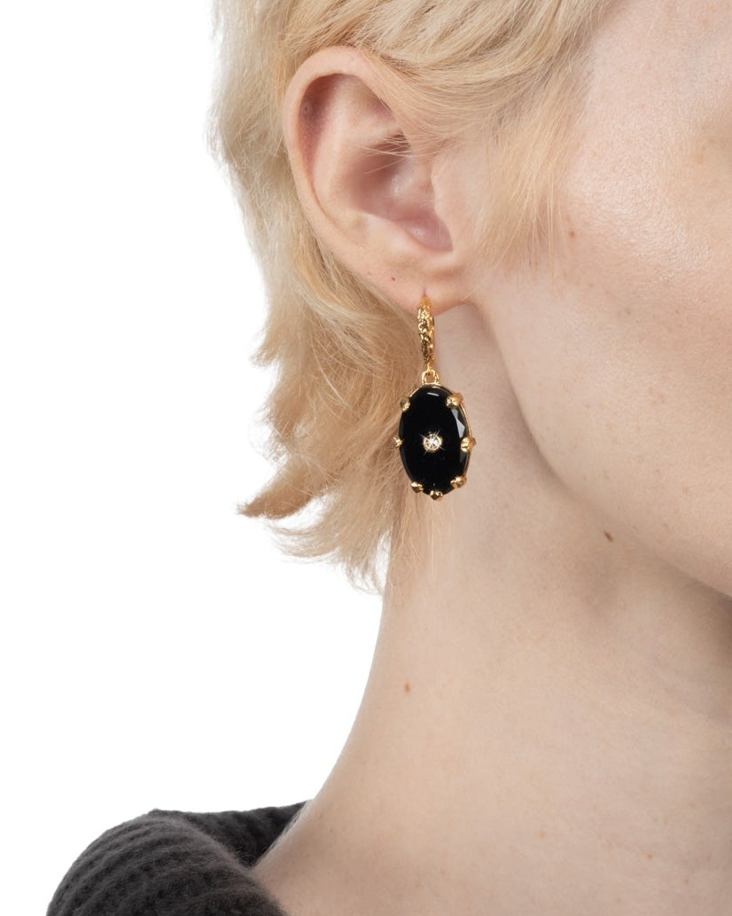 Georgian Leverback Drop Earring- Black Agate - Photo 2
