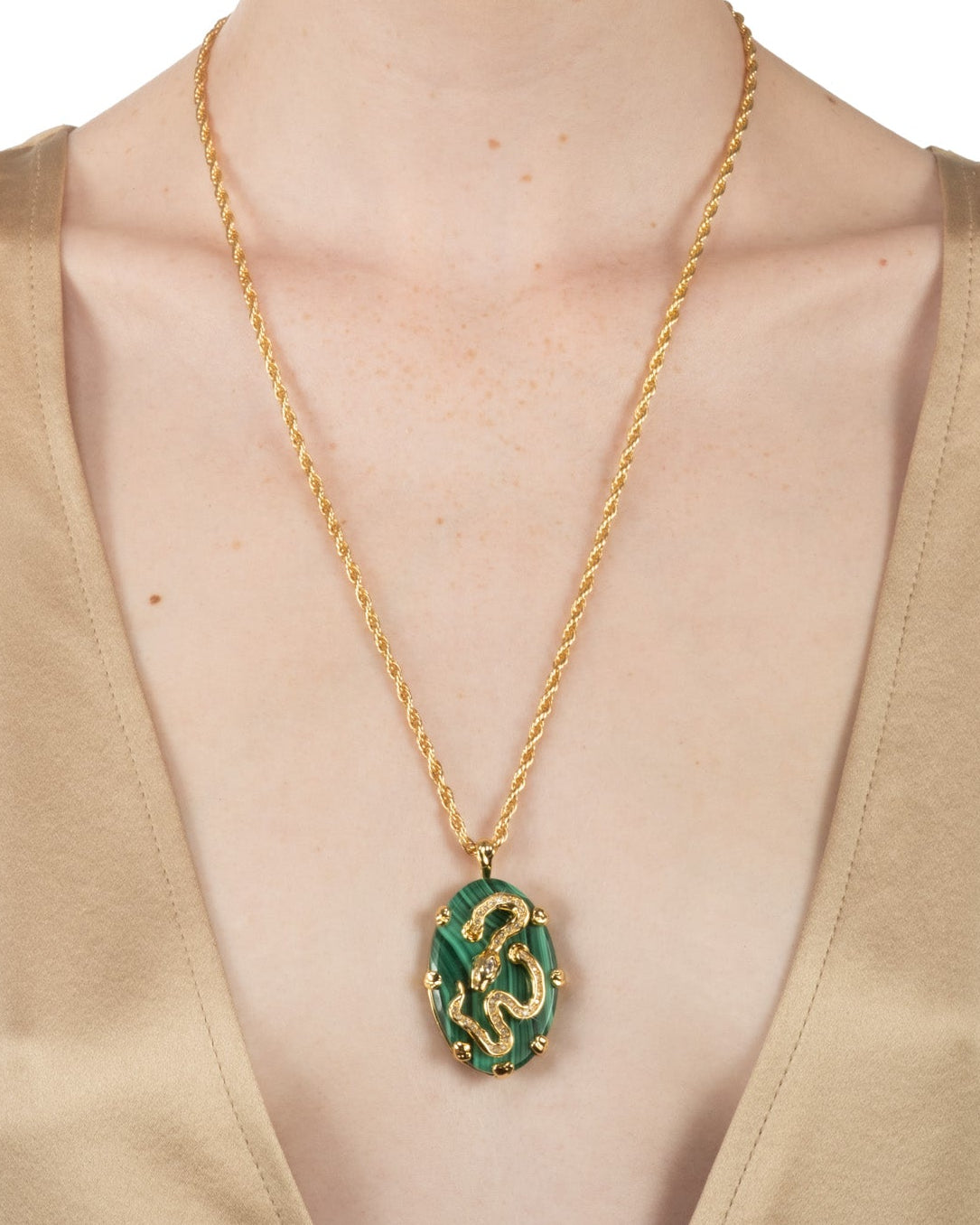 Georgian Serpent Cameo Necklace- Malachite - Photo 2